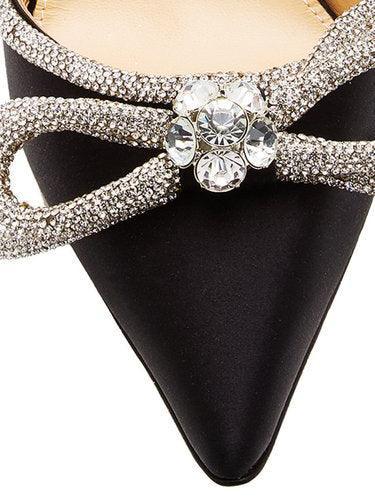 Laila Bow Crystal Satin Heels In Black