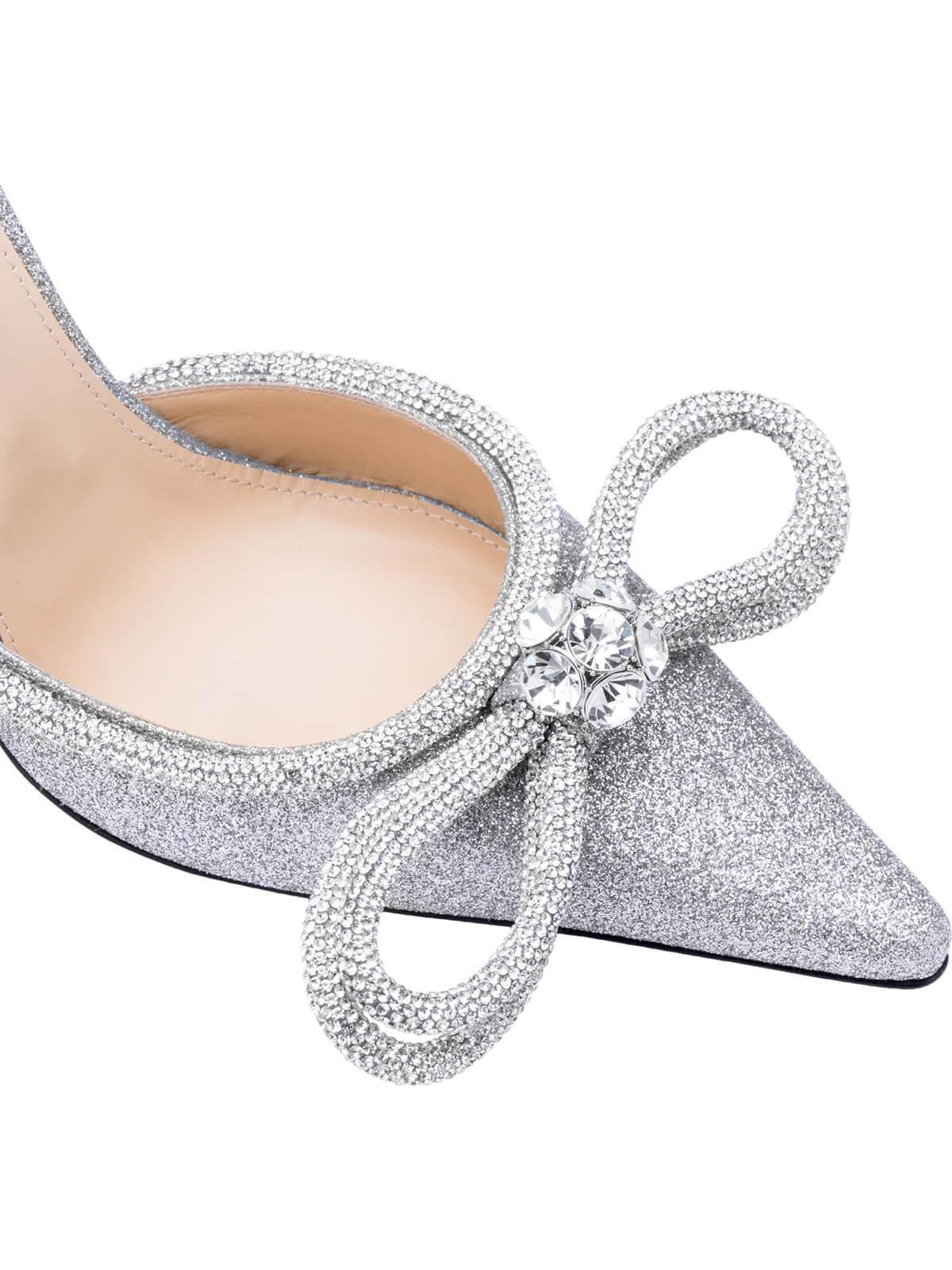 Laila Bow Crystal Satin Heels In Silver