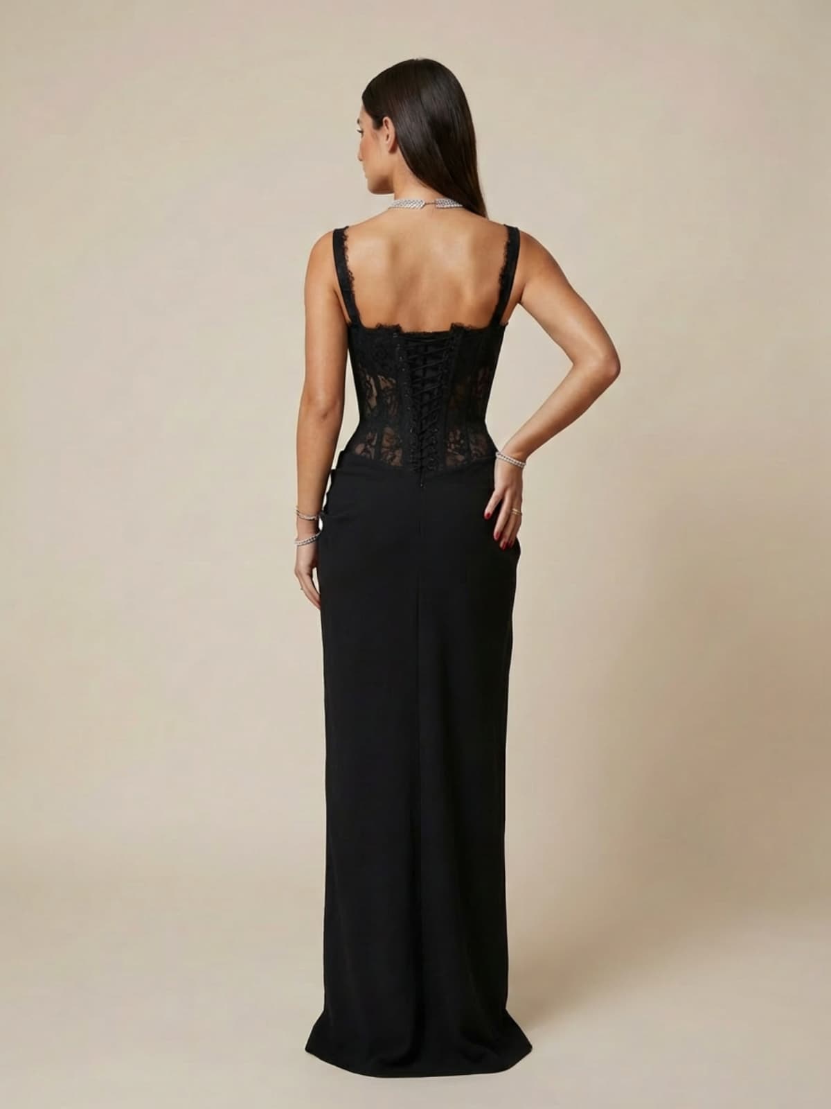 Lambdax Lace Split Bow Maxi Dress