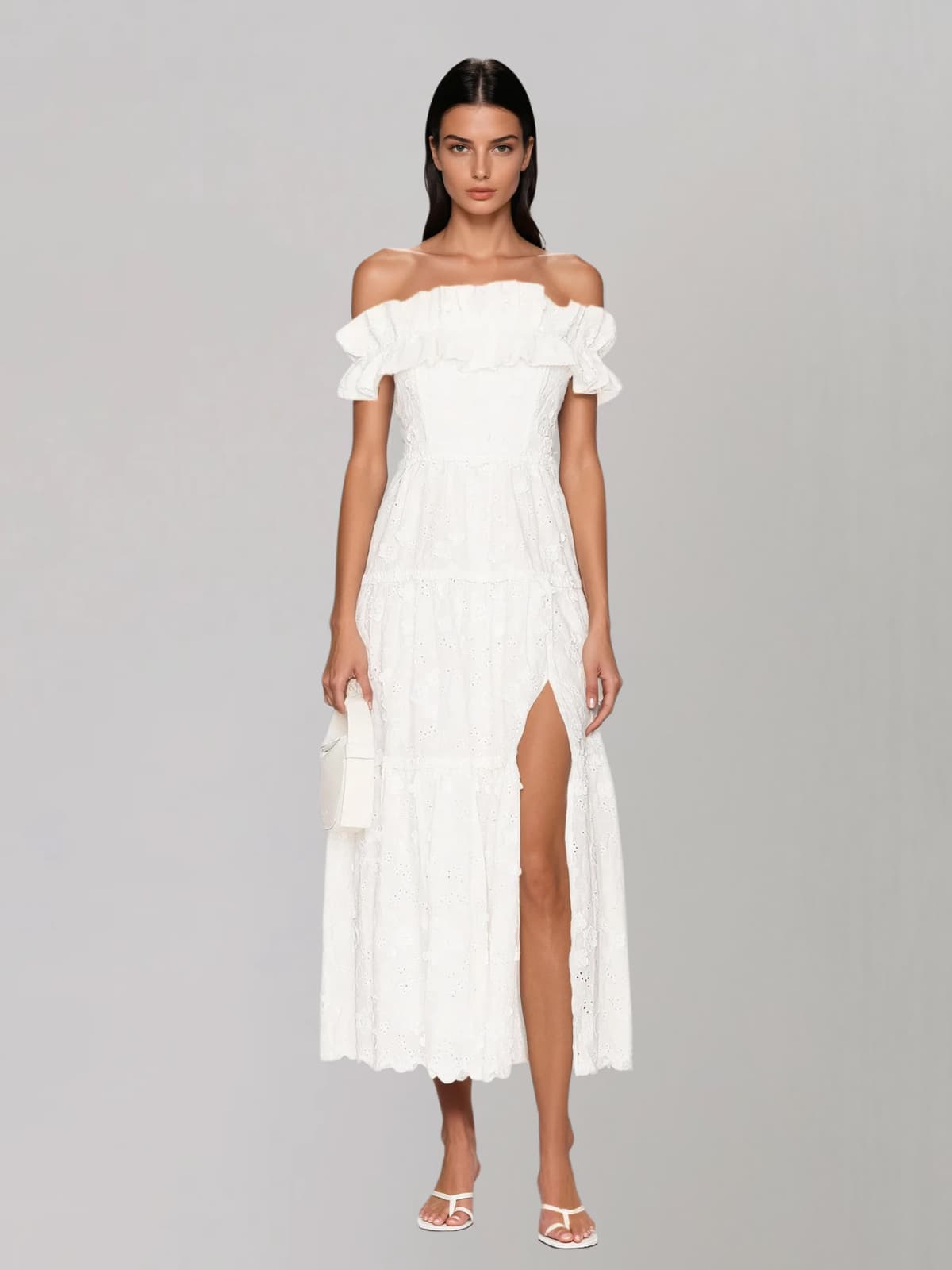 Lareth Off Shoulder Floral Split Midi Dress