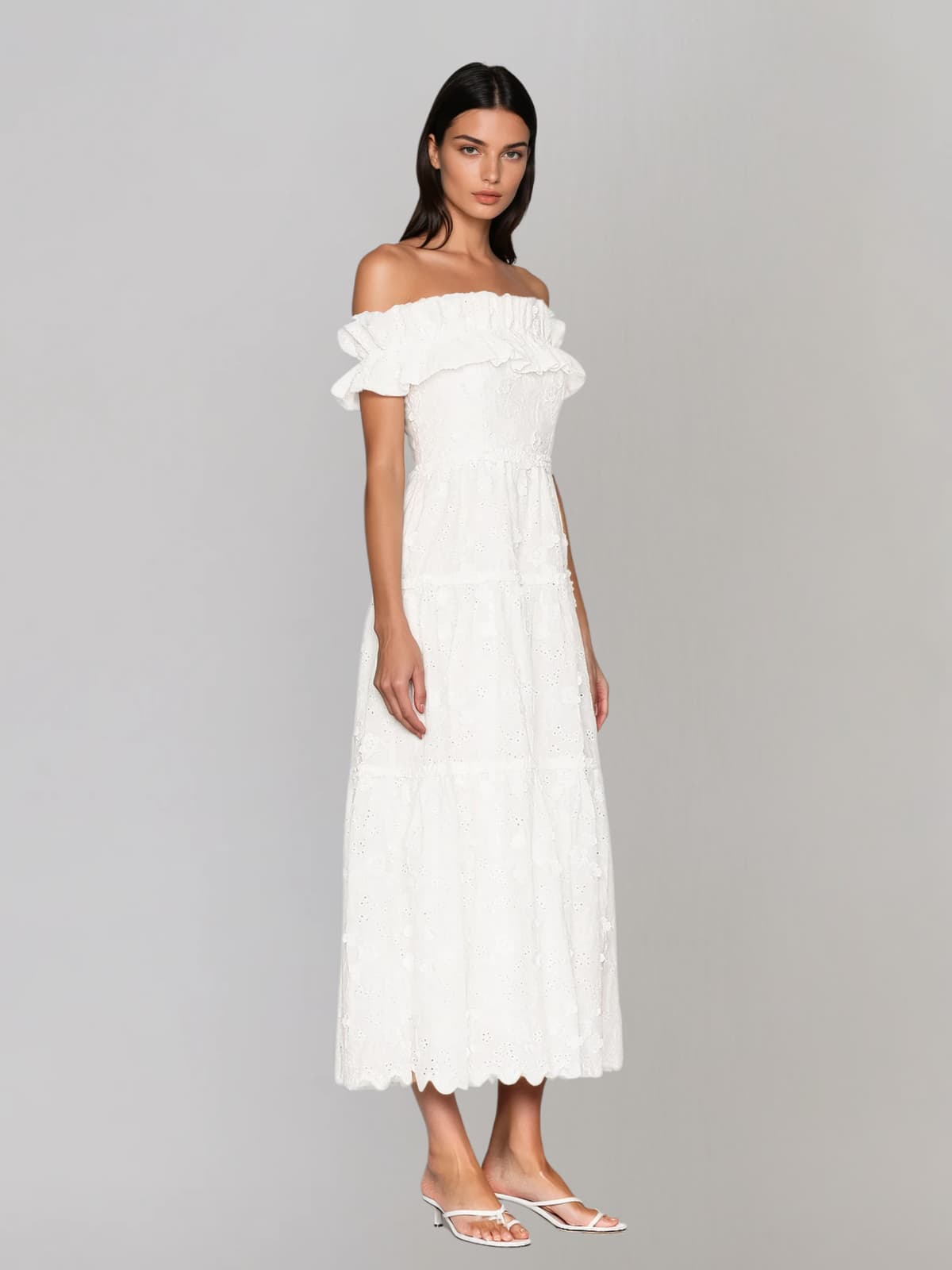 Lareth Off Shoulder Floral Split Midi Dress