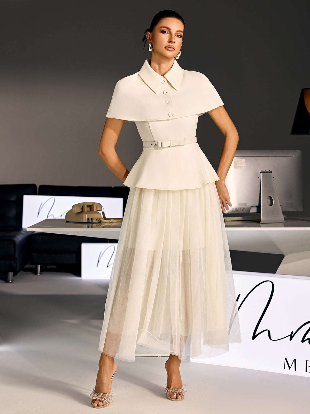 Larevix Cape Skirt Set With Belt