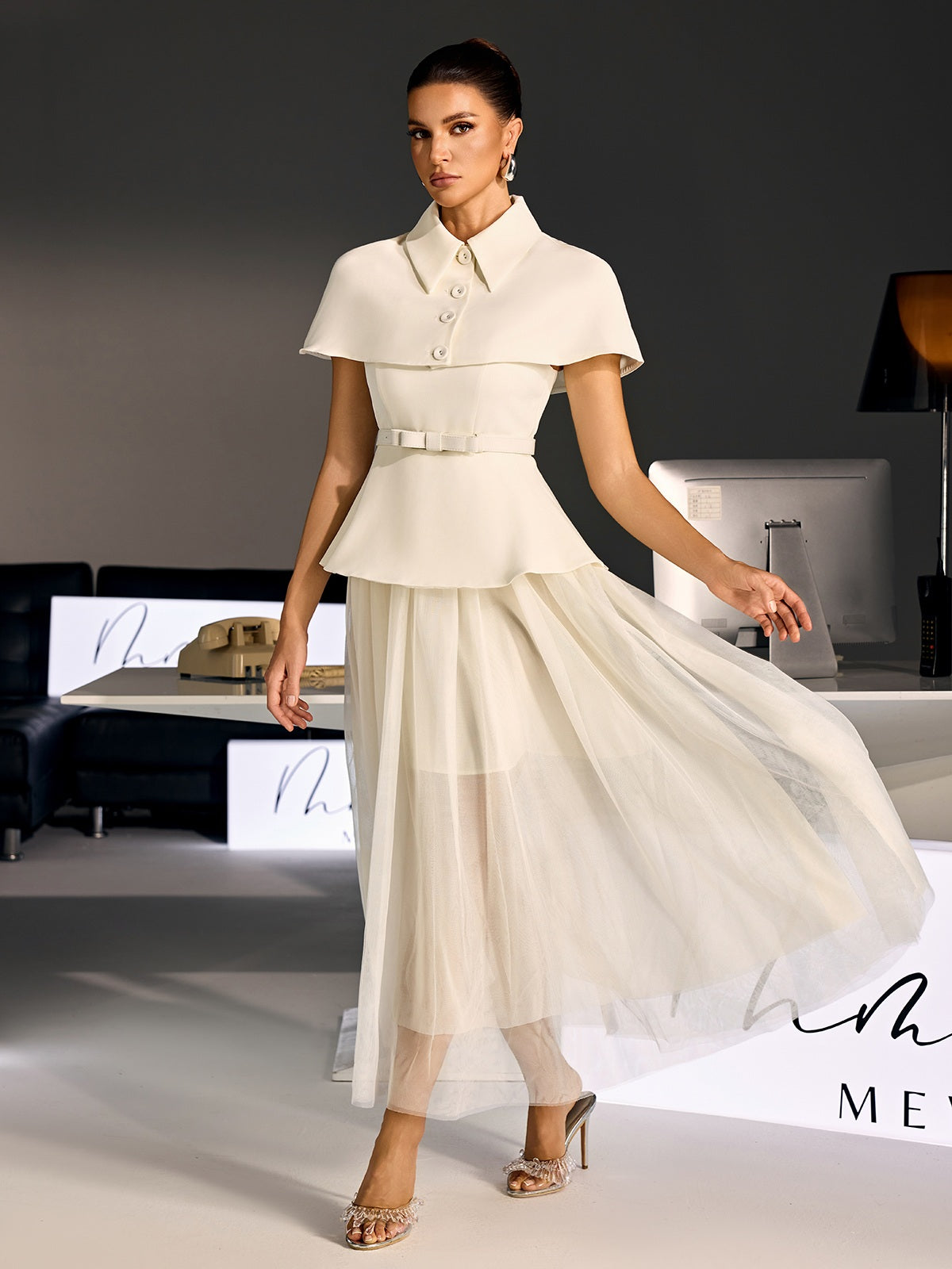 Larevix Cape Skirt Set With Belt