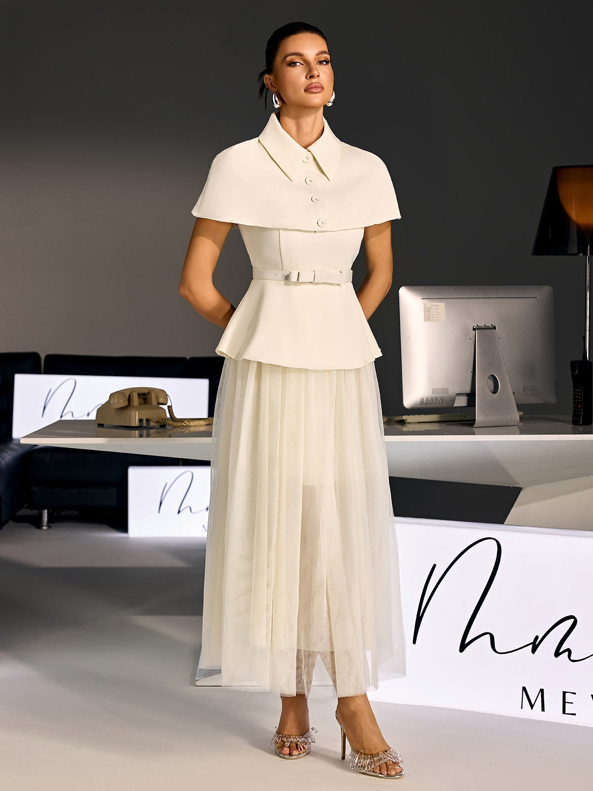 Larevix Cape Skirt Set With Belt