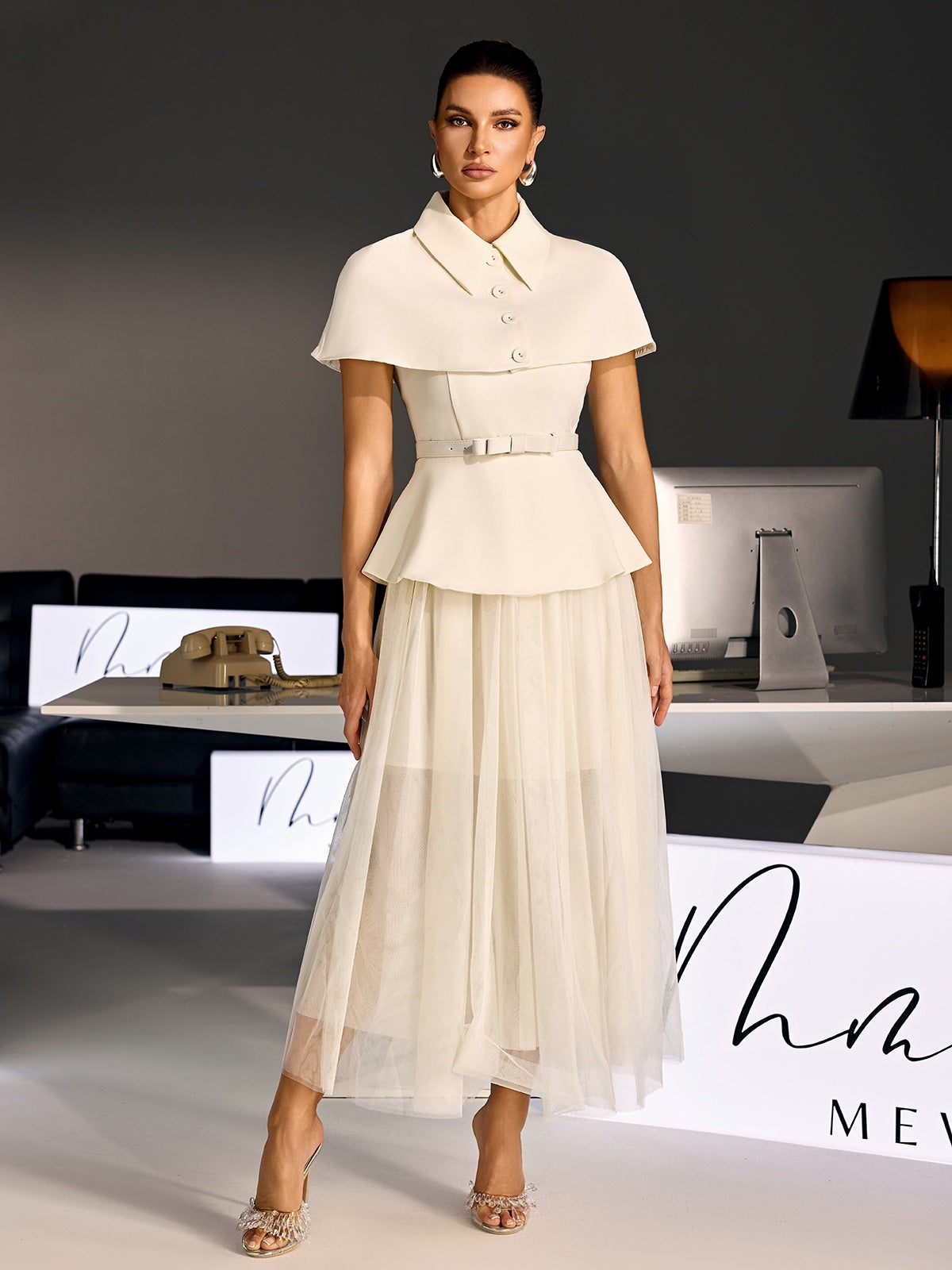 Larevix Cape Skirt Set With Belt