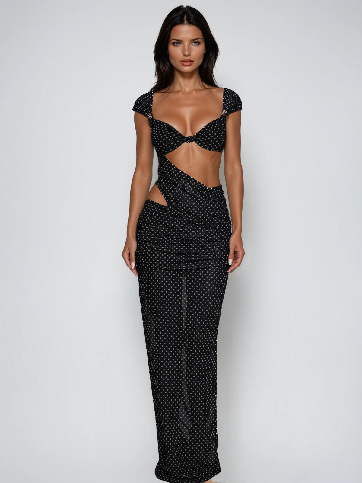 Larmorix Backless Cutout Dot Maxi Dress