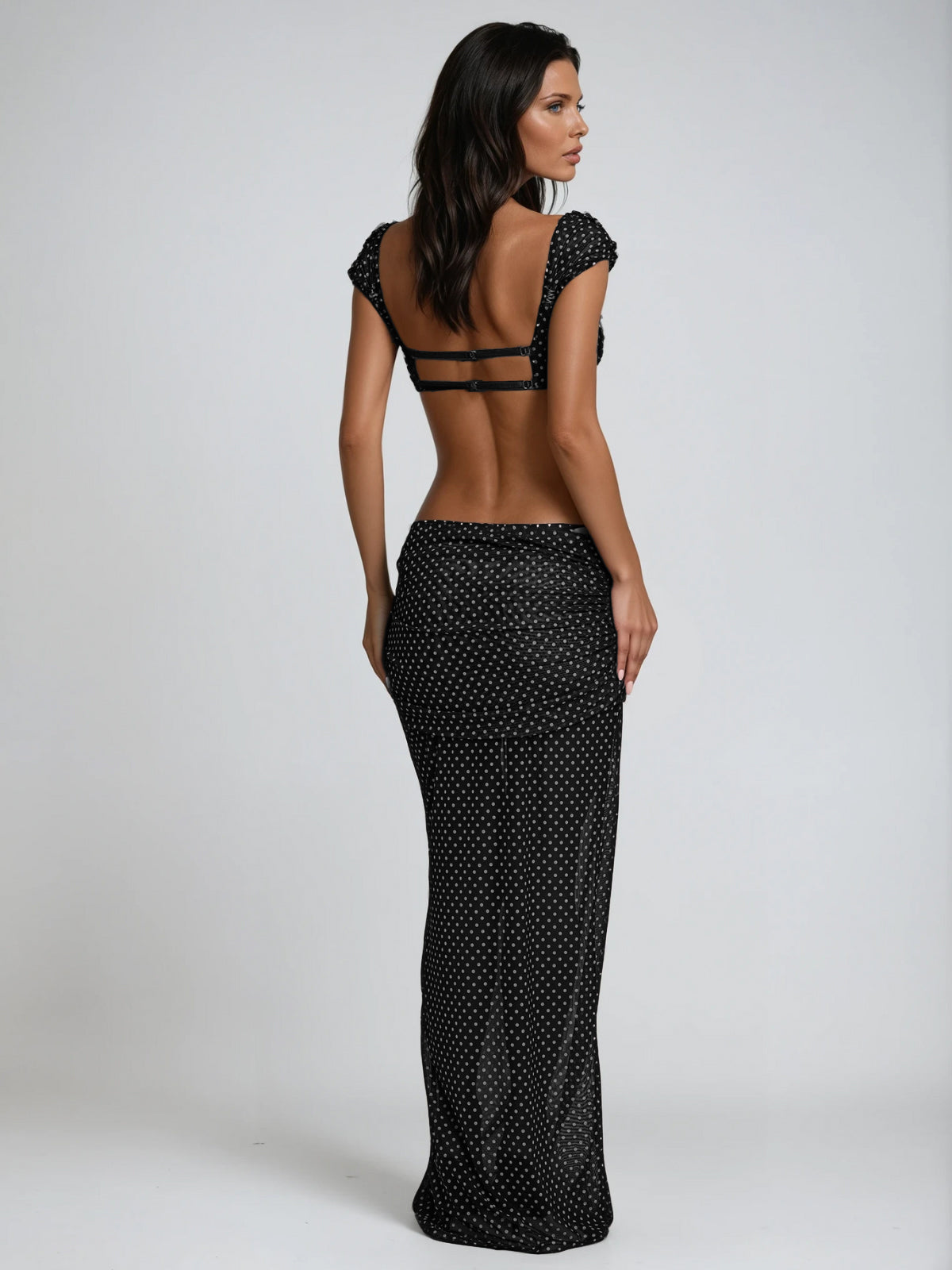 Larmorix Backless Cutout Dot Maxi Dress