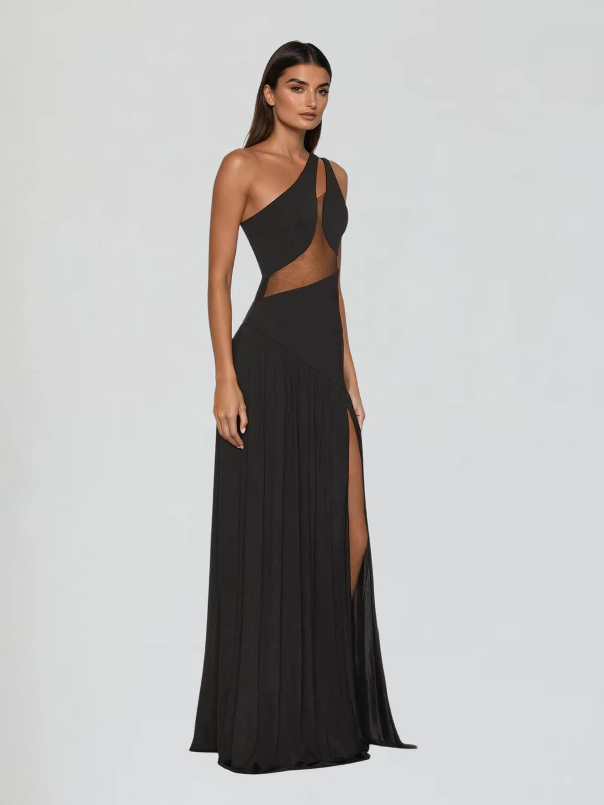 Lateefah One Shoulder Split Maxi Dress In Black