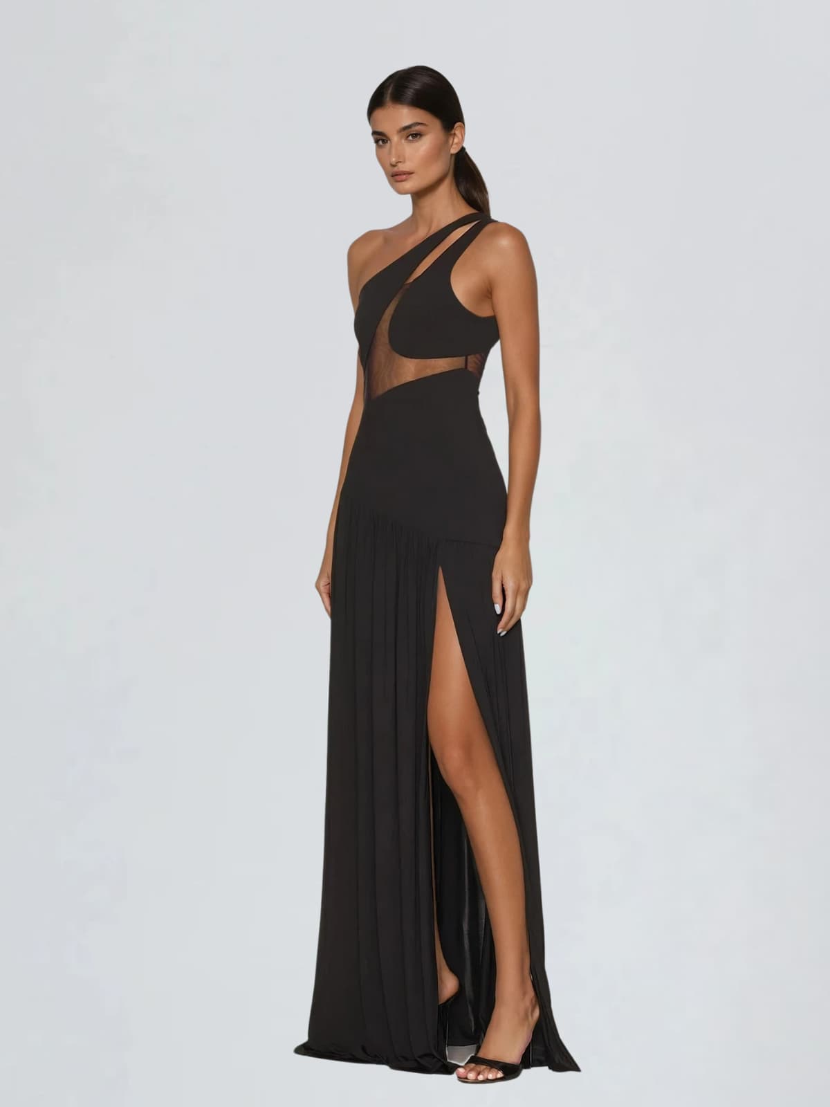 Lateefah One Shoulder Split Maxi Dress In Black
