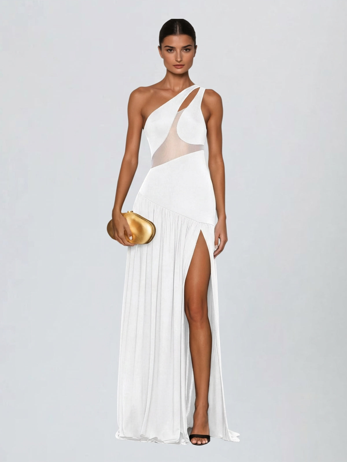 Lateefah One Shoulder Split Maxi Dress In White