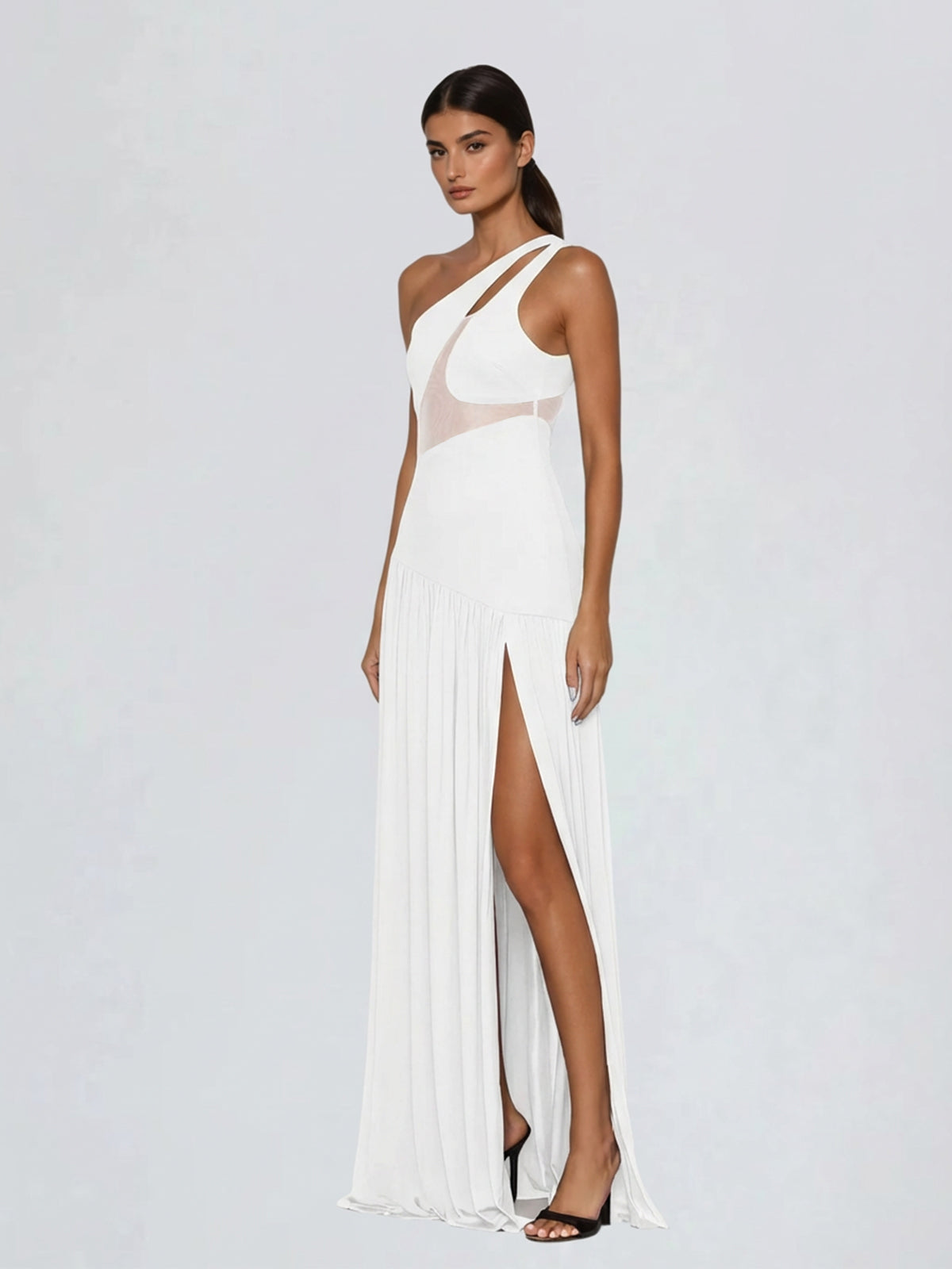 Lateefah One Shoulder Split Maxi Dress In White