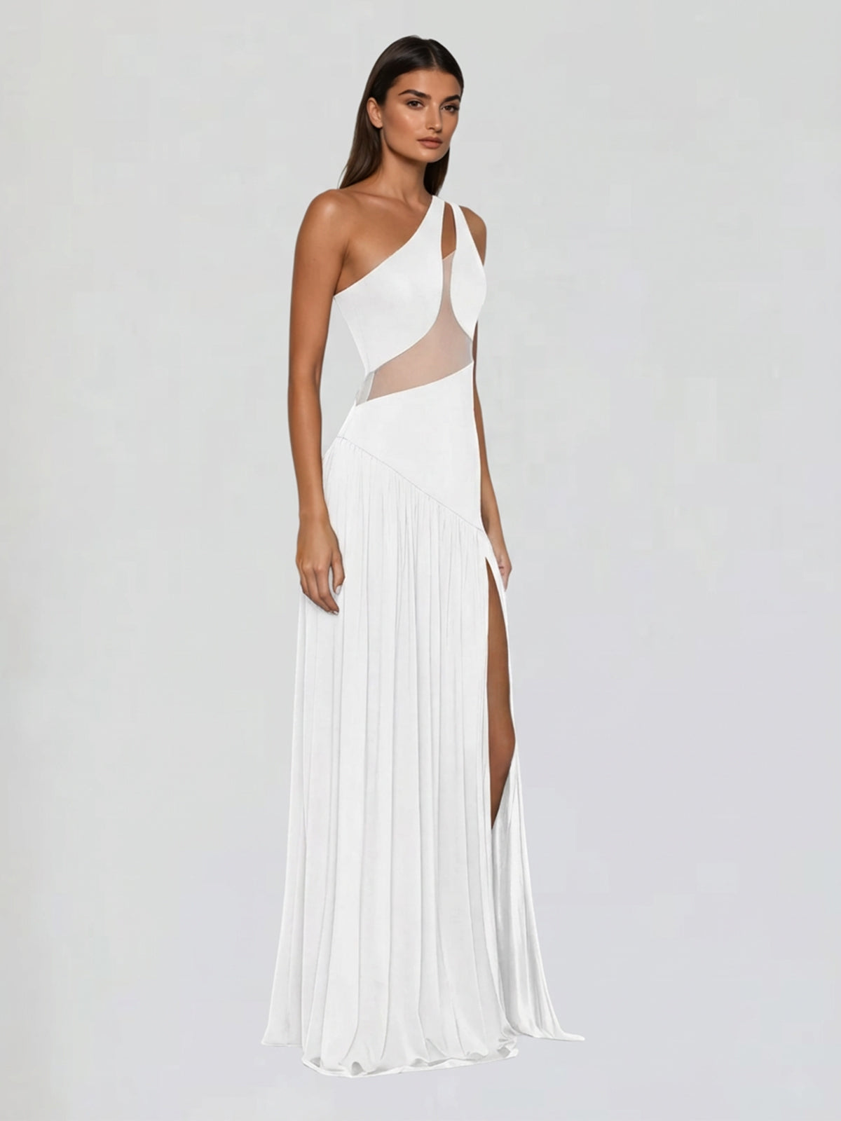 Lateefah One Shoulder Split Maxi Dress In White