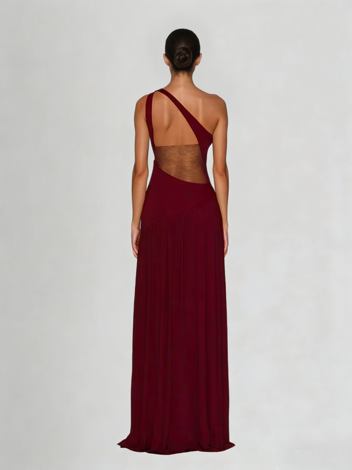 Lateefah One Shoulder Split Maxi Dress In Wine