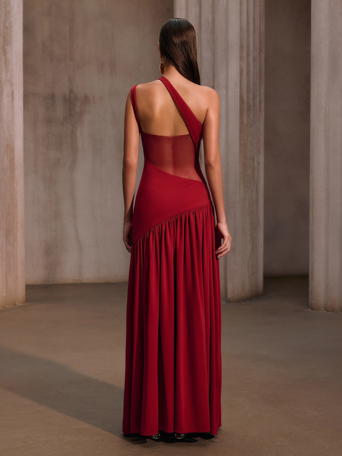 Lateefah One Shoulder Split Maxi Dress In Wine