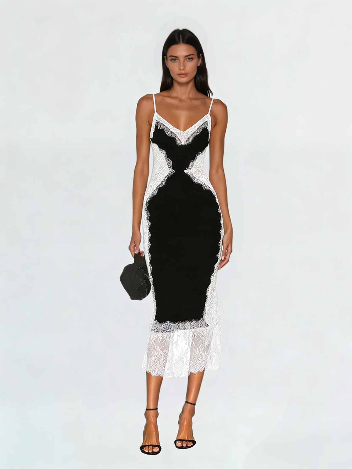 Latham Spaghetti Lace Midi Dress In Black