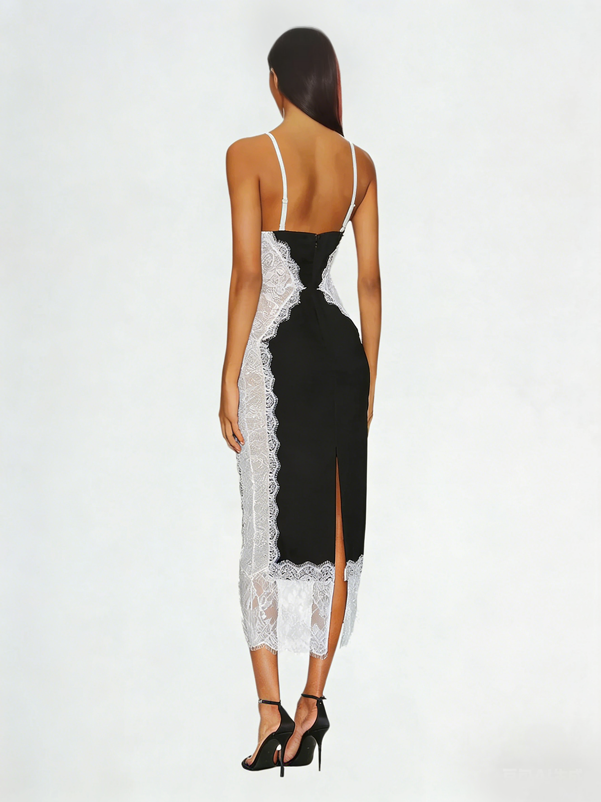 Latham Spaghetti Lace Midi Dress In Black