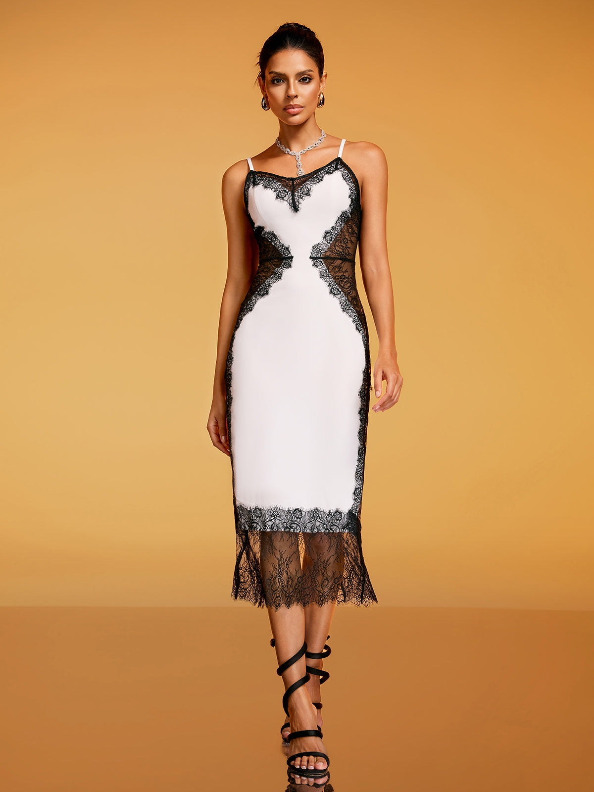 Latham Spaghetti Lace Midi Dress In White