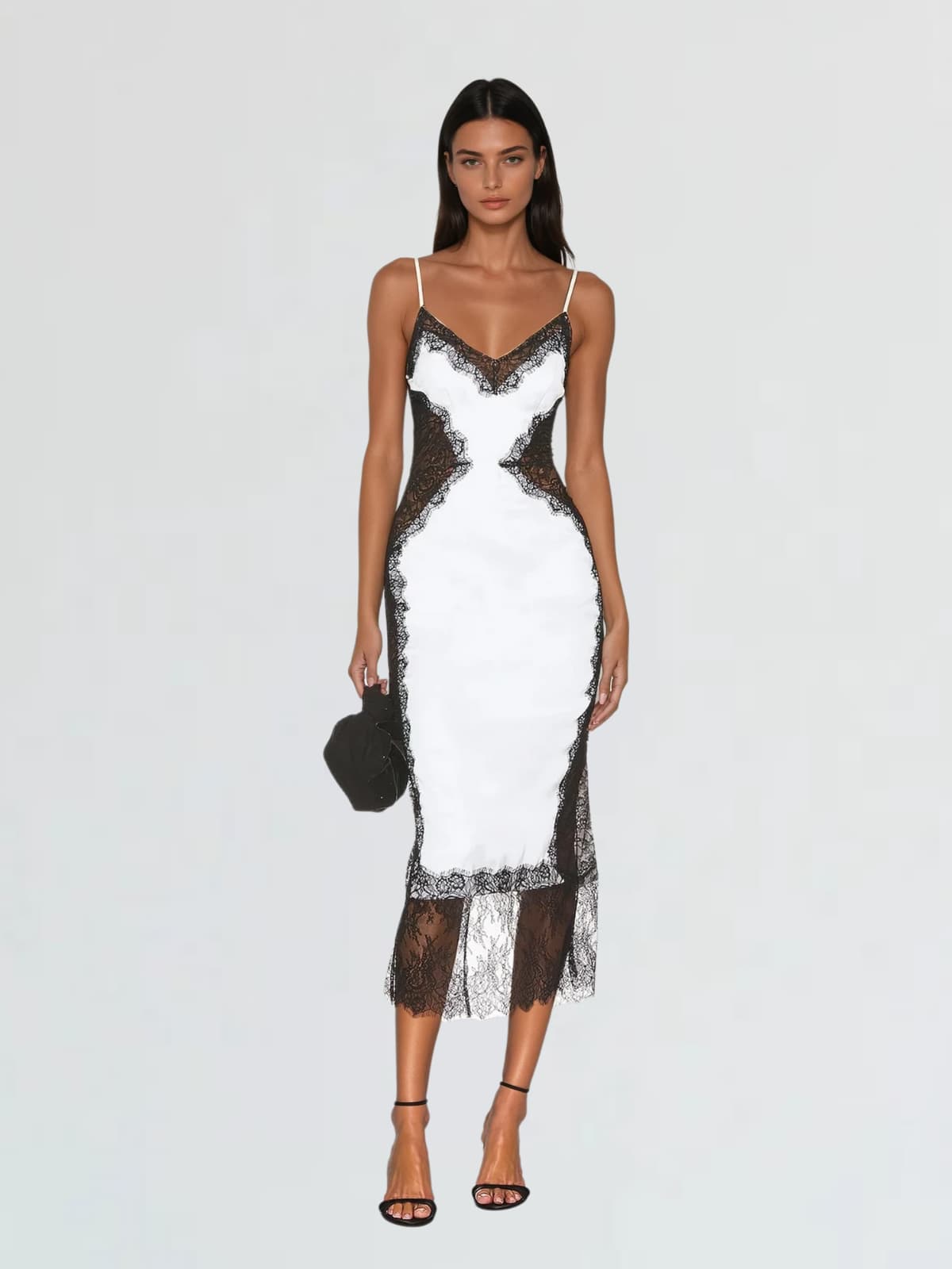 Latham Spaghetti Lace Midi Dress In White