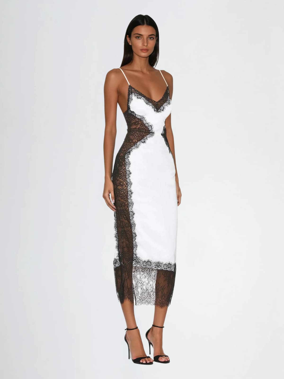Latham Spaghetti Lace Midi Dress In White