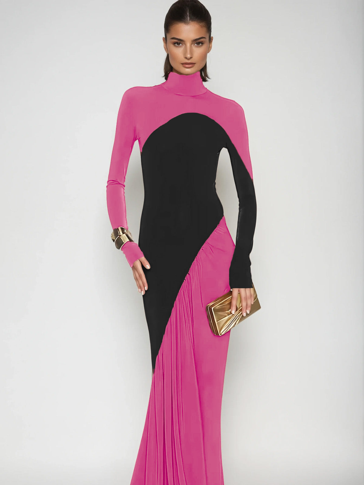Laurice High Neck Maxi Dress In Hot Pink