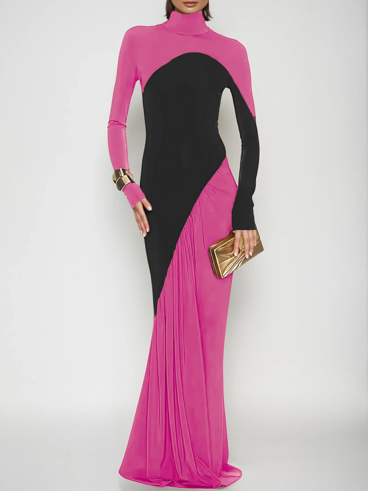 Laurice High Neck Maxi Dress In Hot Pink