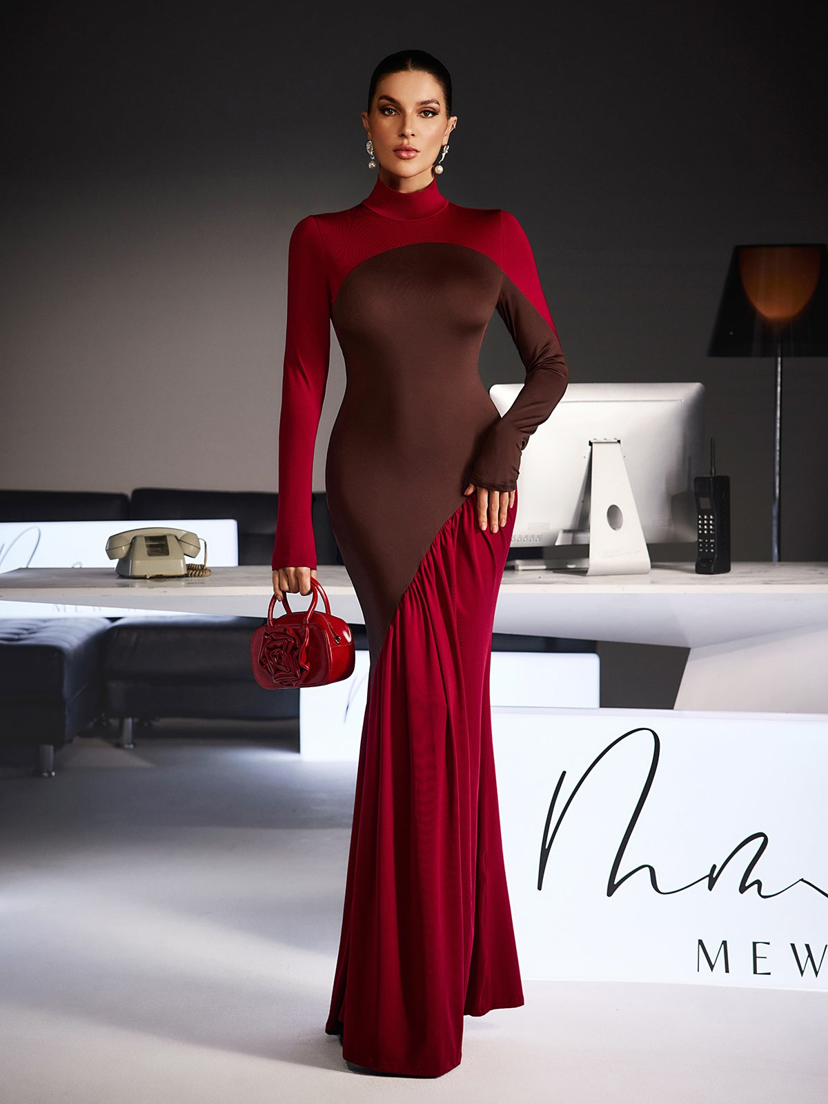 Laurice High Neck Maxi Dress In Wine