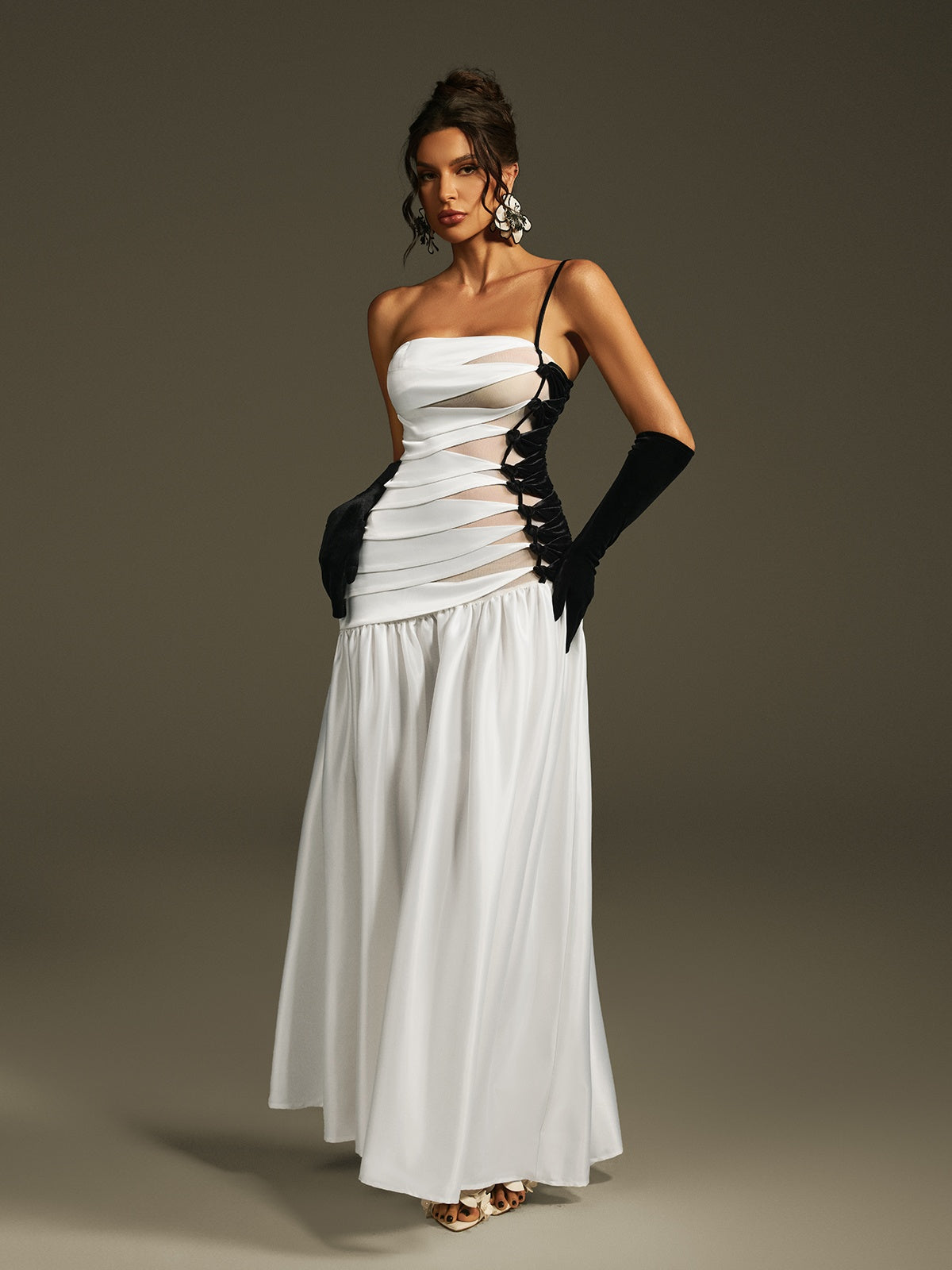Lebana One Shoulder Satin Maxi Dress With Gloves