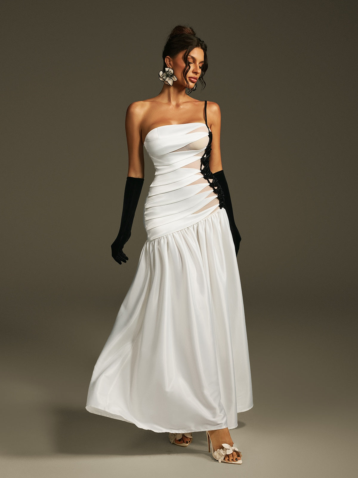 Lebana One Shoulder Satin Maxi Dress With Gloves