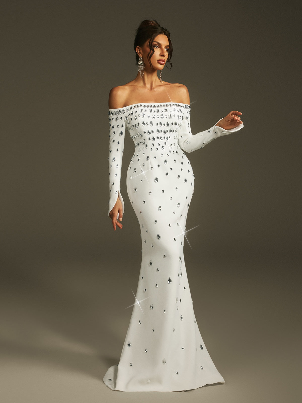 Leehi Off Shoulder Crystal Maxi Dress