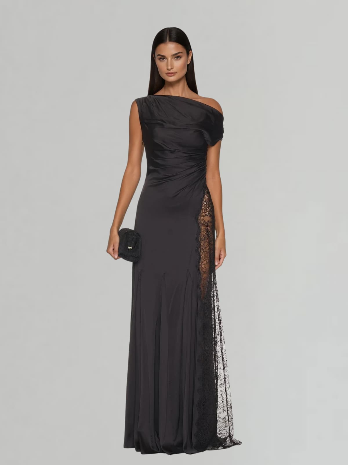 Lefschetz One Shoulder Lace Detail Maxi Dress