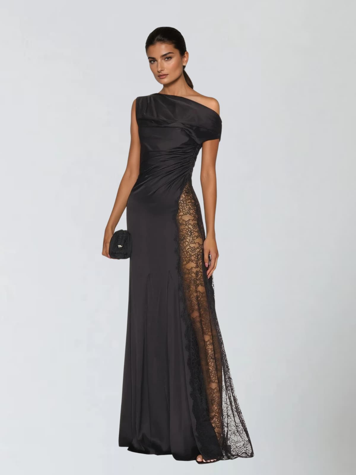 Lefschetz One Shoulder Lace Detail Maxi Dress