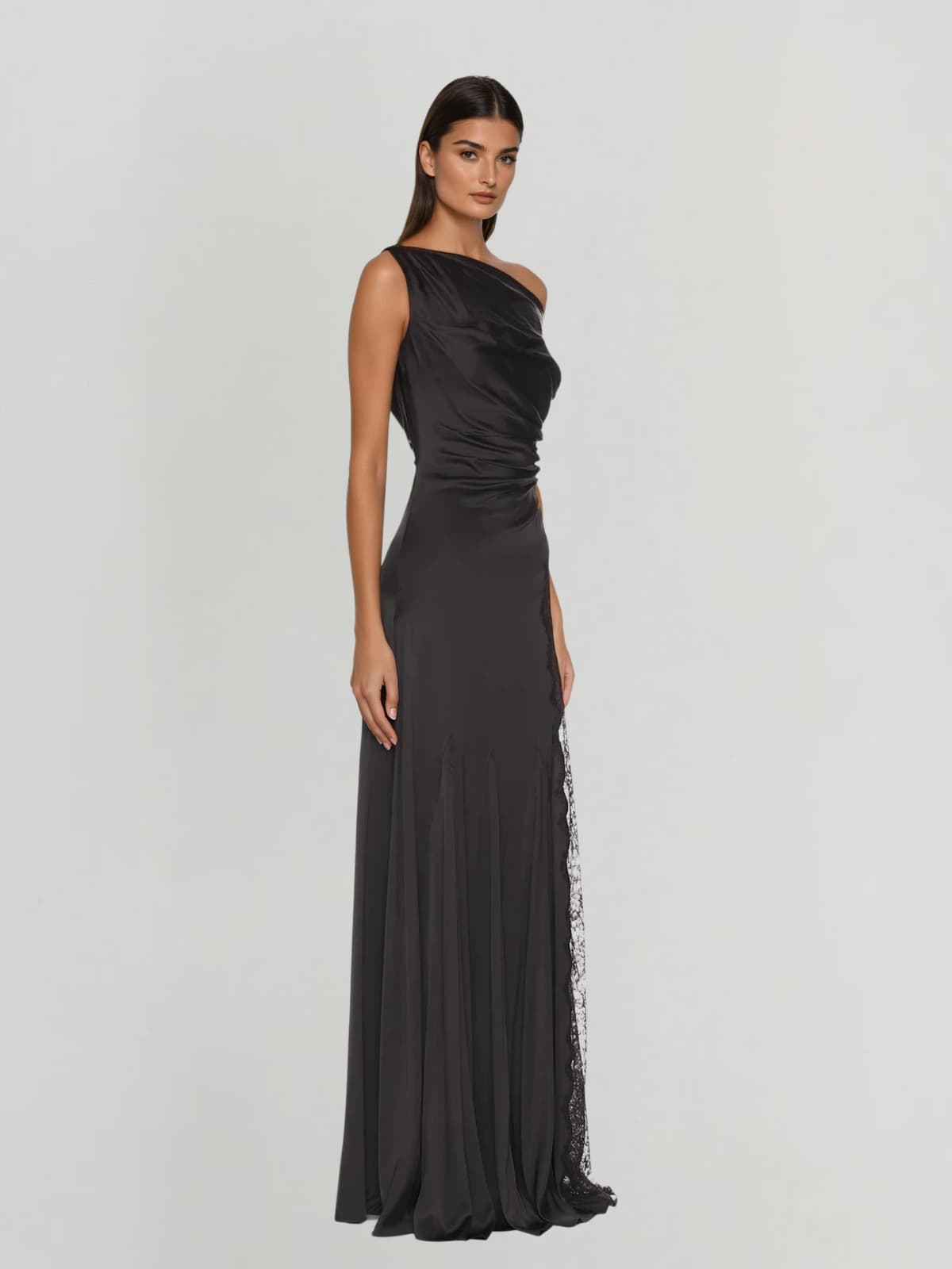 Lefschetz One Shoulder Lace Detail Maxi Dress