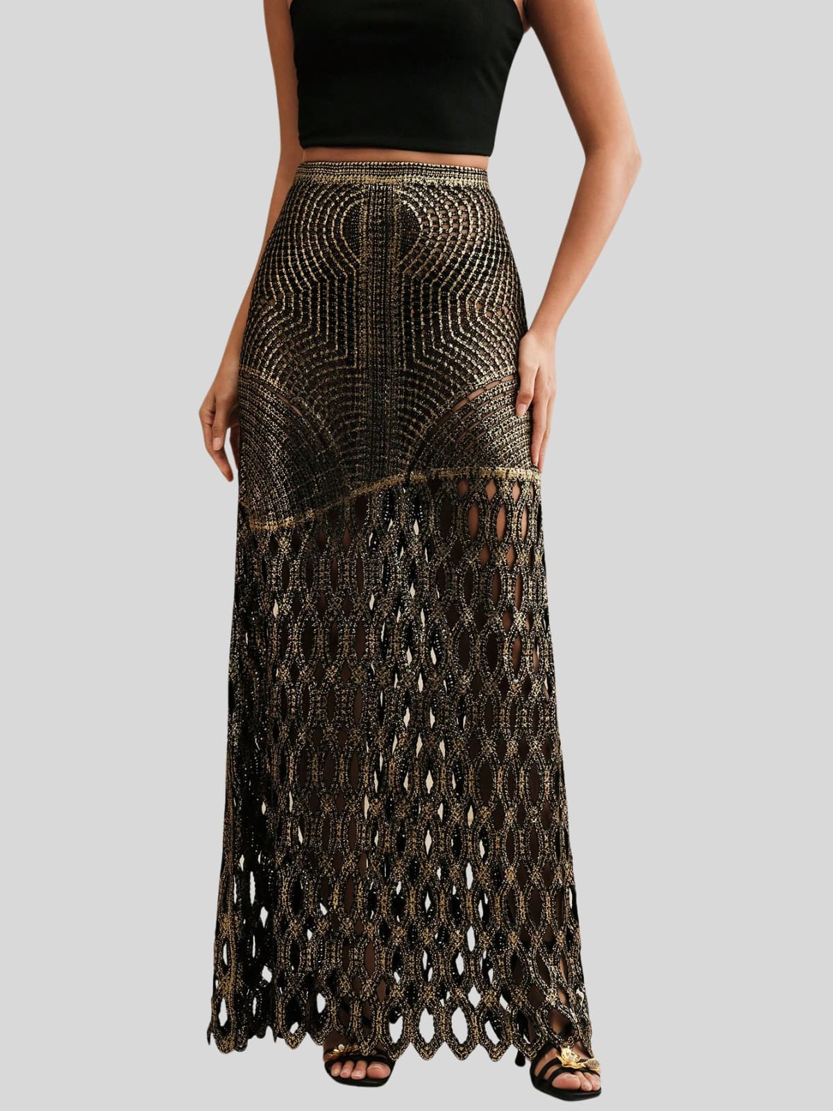 Leldrin Cutout Metallic Skirt In Black & Gold