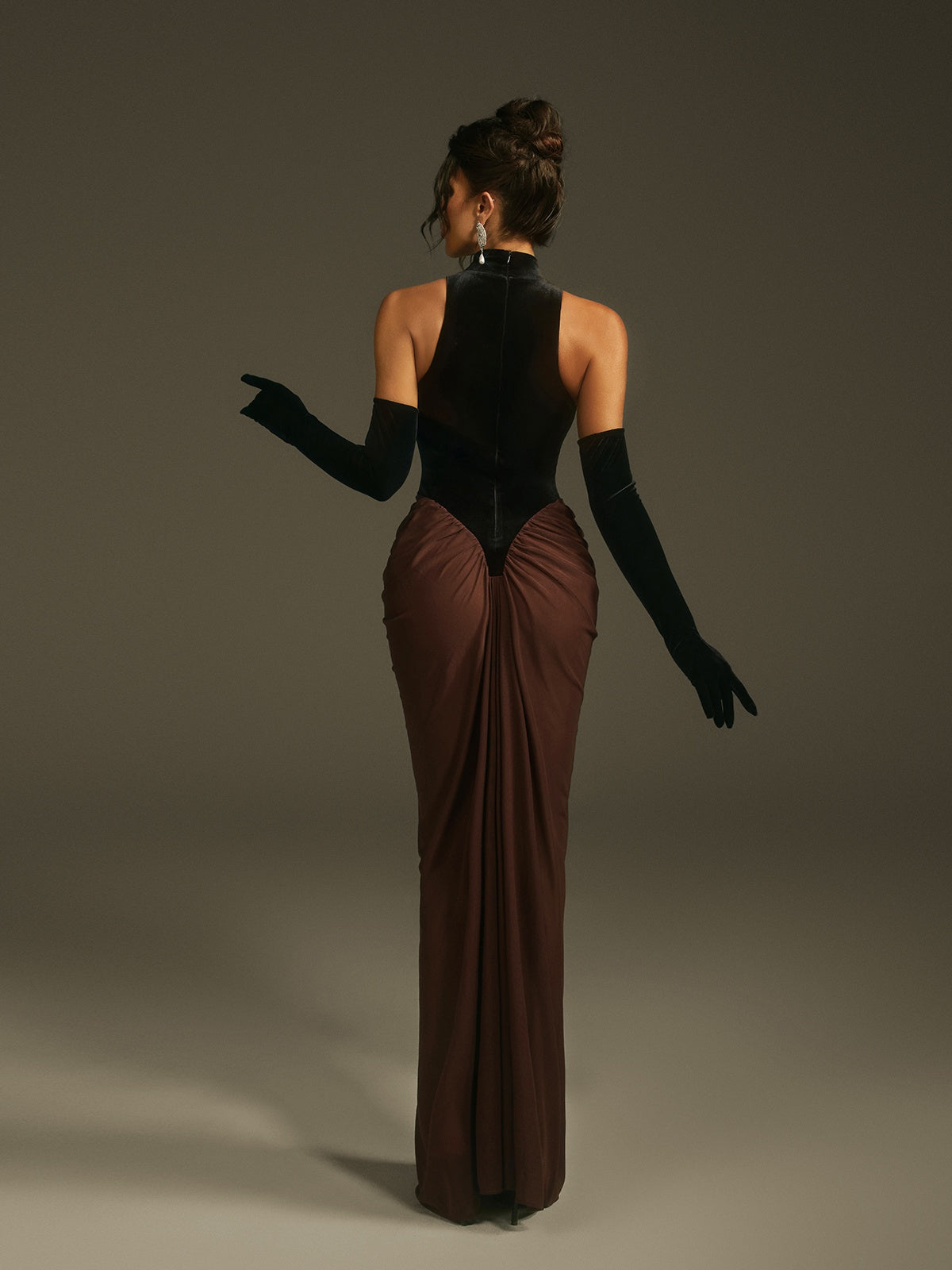 Lenore Halterneck Velvet Maxi Dress With Gloves