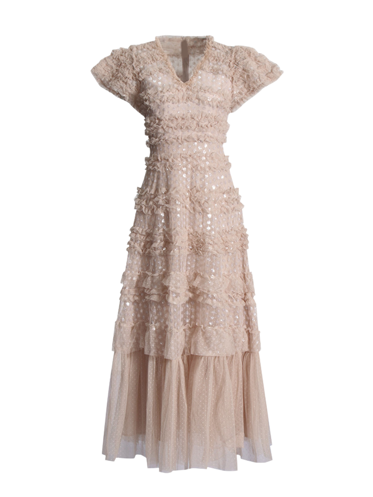 Ligandix Puff Sleeve Sequin Mesh Maxi Dress