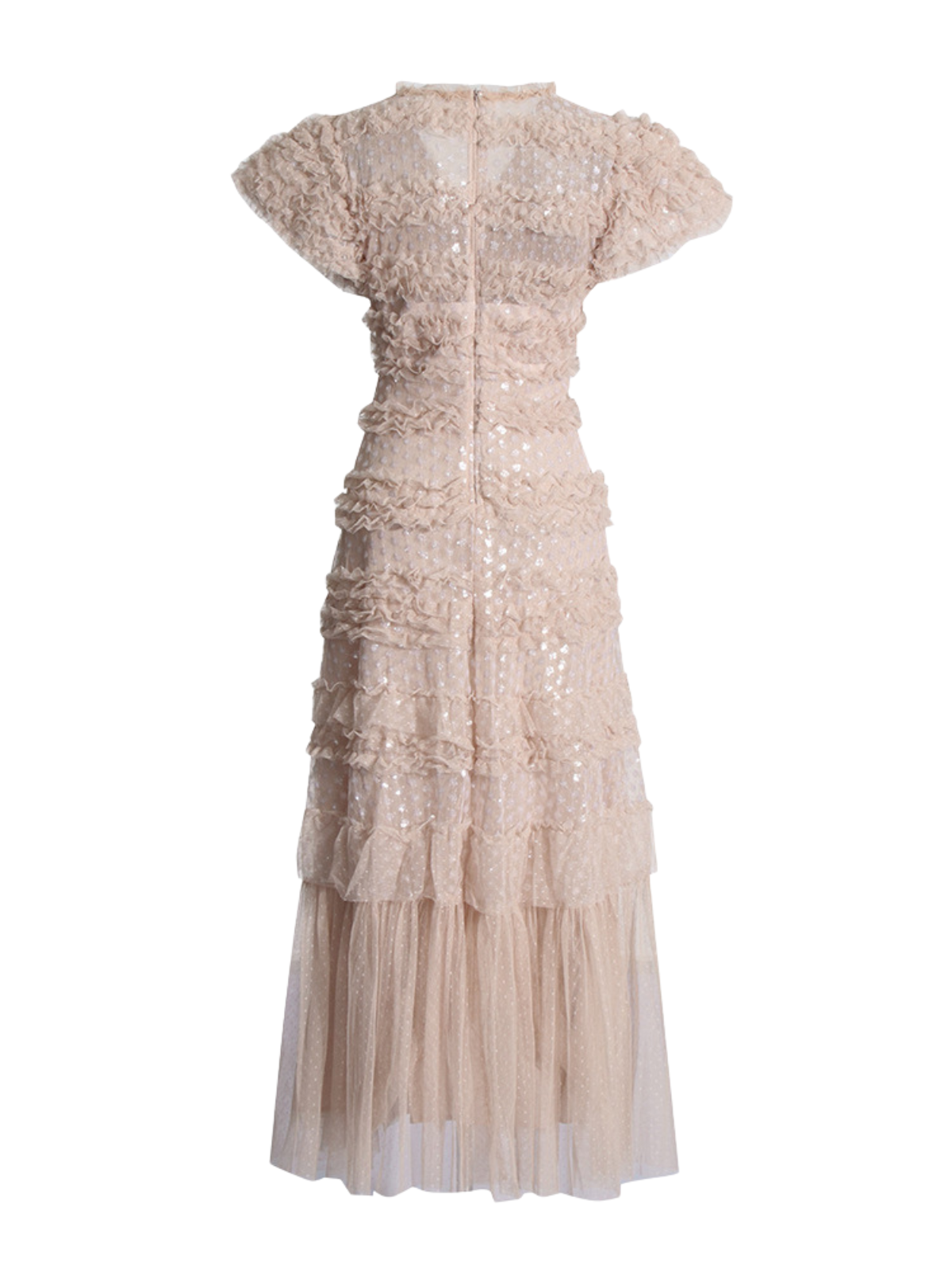 Ligandix Puff Sleeve Sequin Mesh Maxi Dress