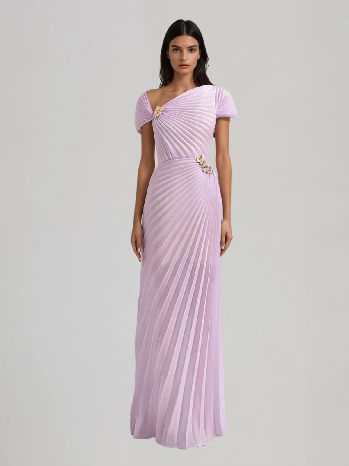 Lineara Pleated Asymmetric Maxi Dress