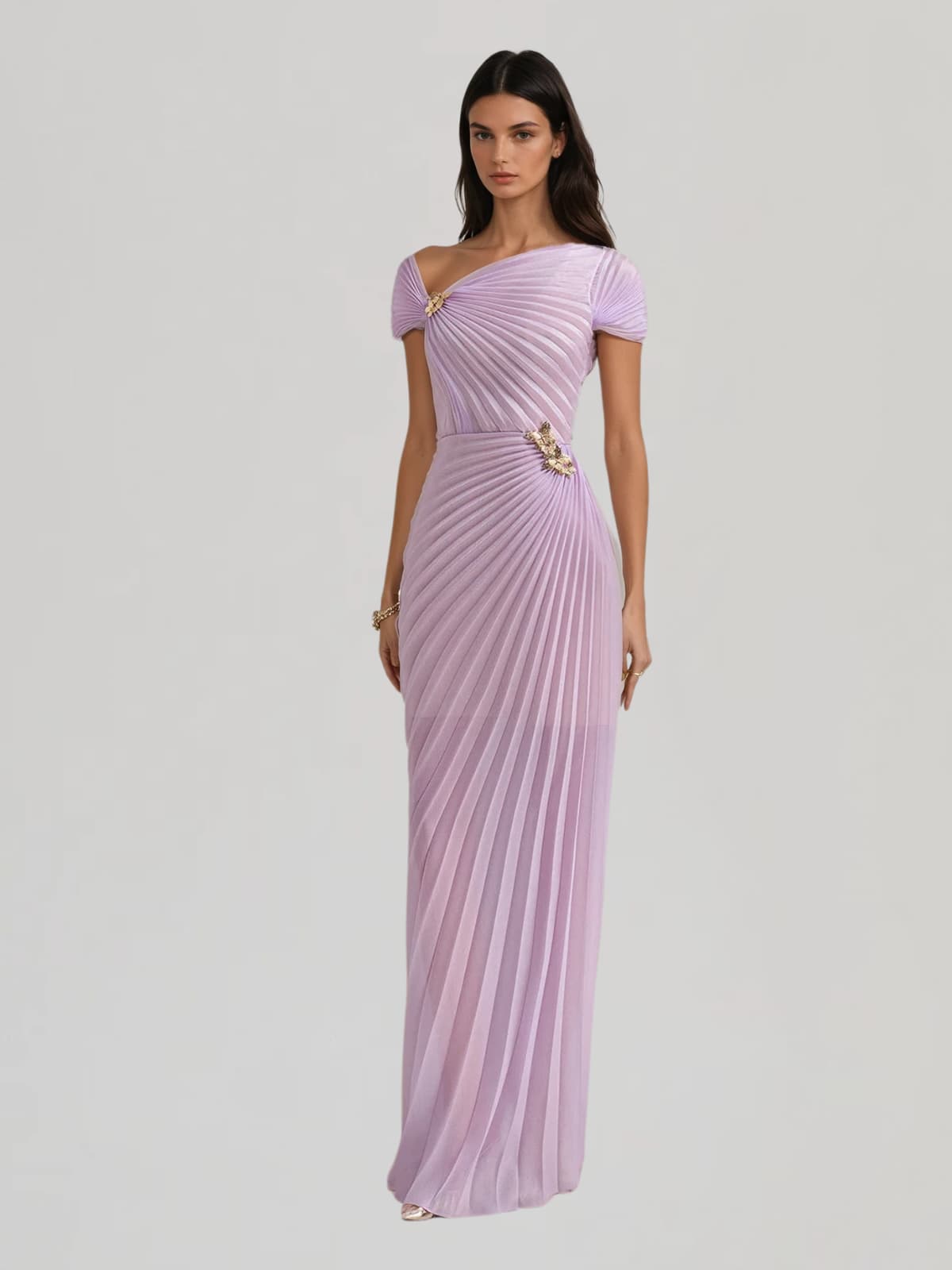 Lineara Pleated Asymmetric Maxi Dress