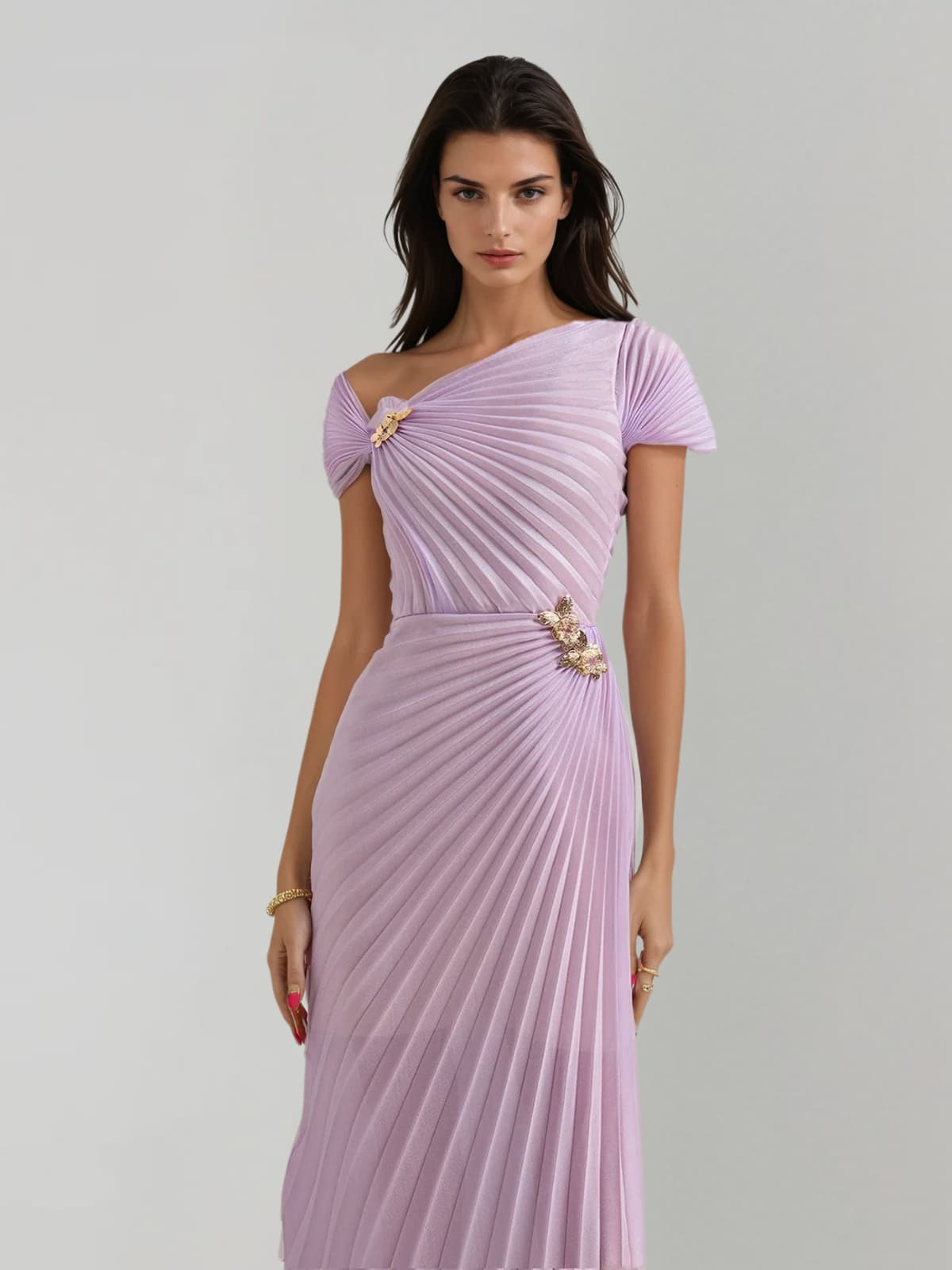 Lineara Pleated Asymmetric Maxi Dress