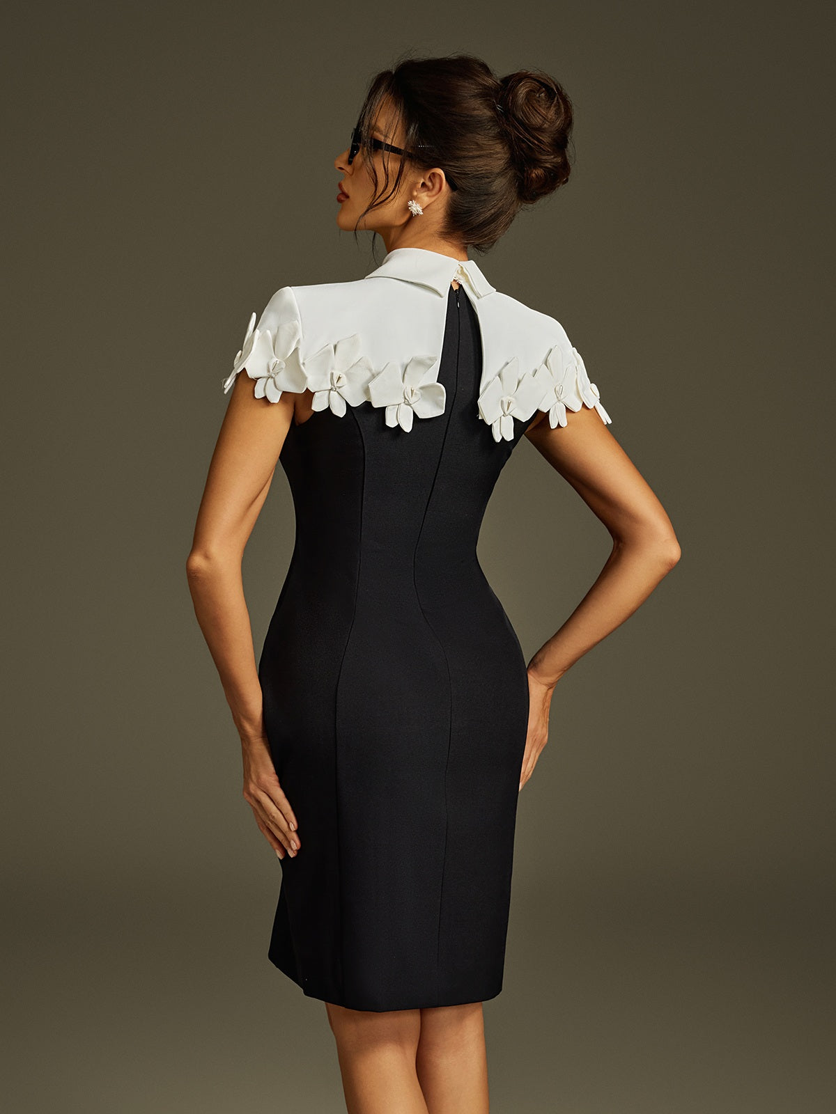 Liona Collar Flower Mini Dress In Black