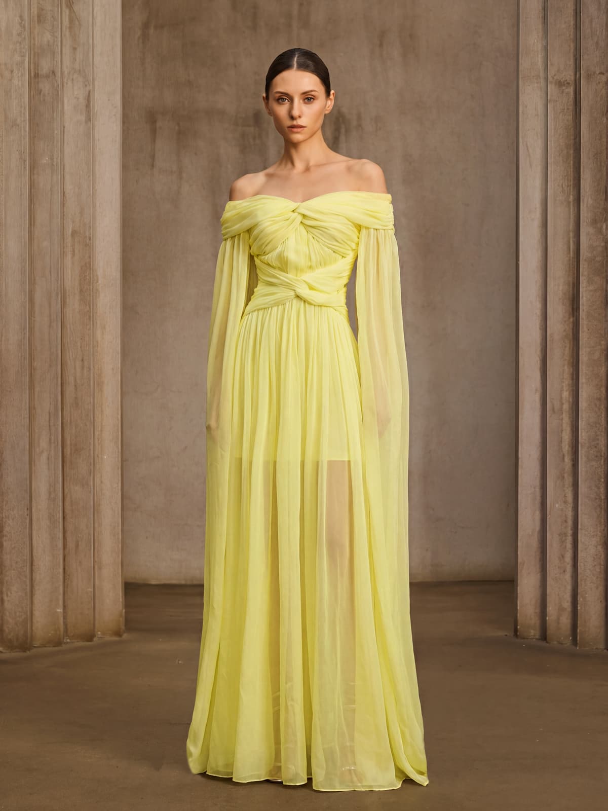 Lirak Off Shoulder Twisted Ruched Maxi Dress