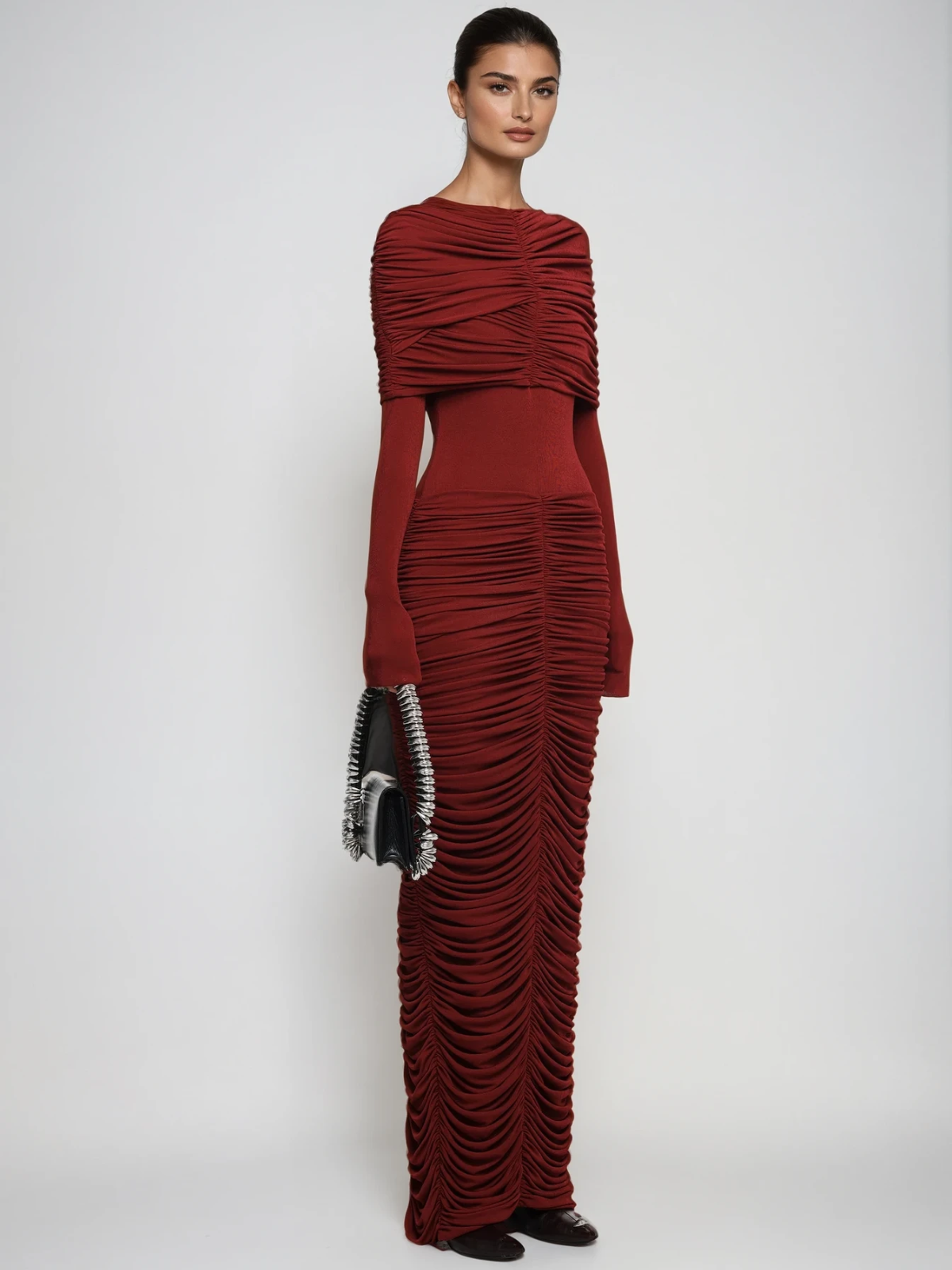 Liseli Long Sleeve Ruched Maxi Dress