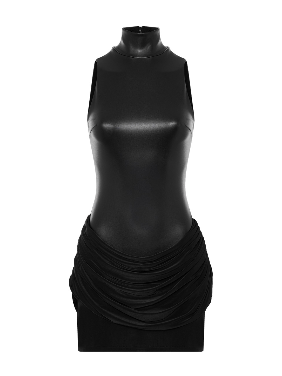 Lixora High Neck Leather Draped Mini Dress