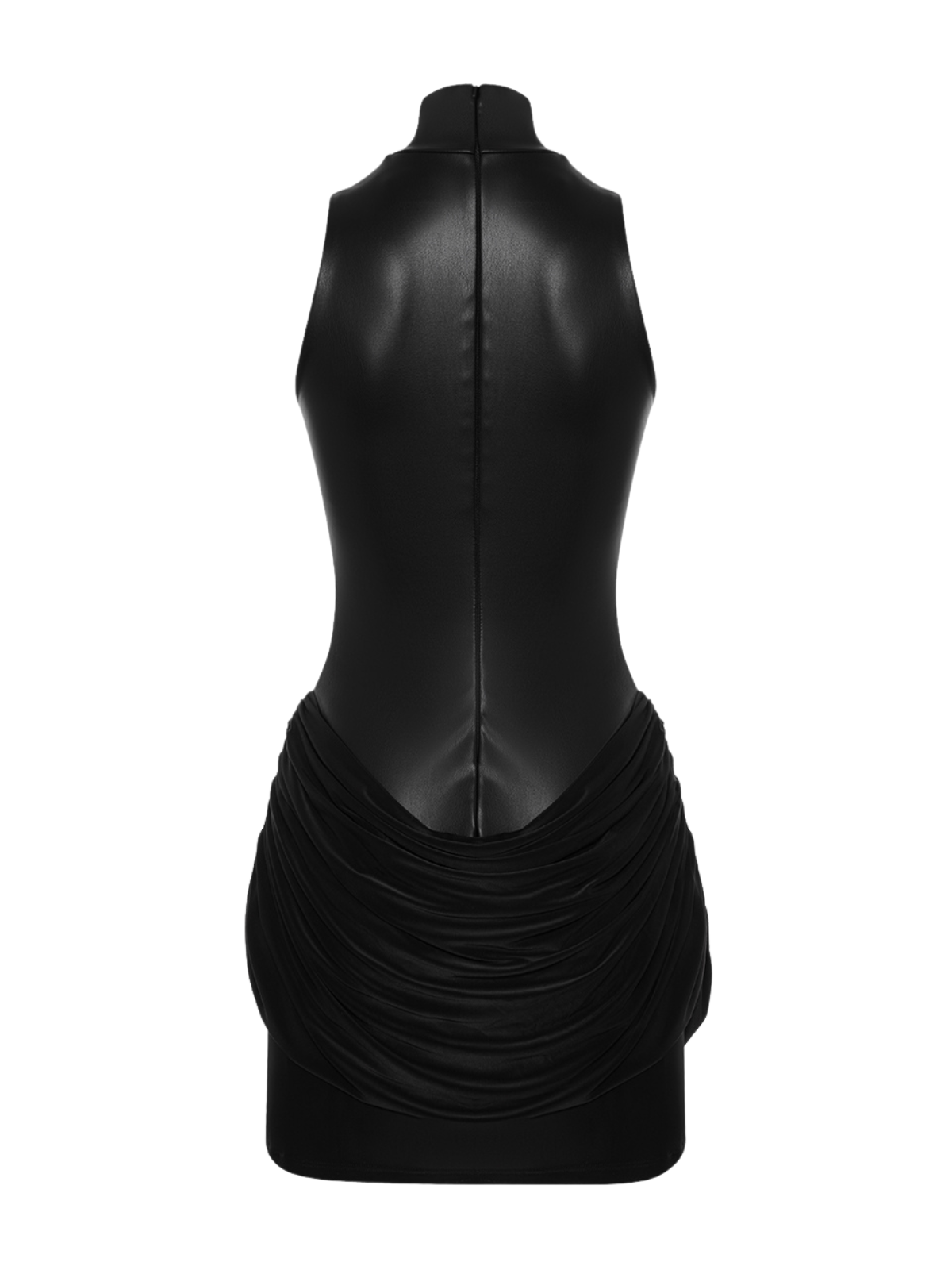 Lixora High Neck Leather Draped Mini Dress