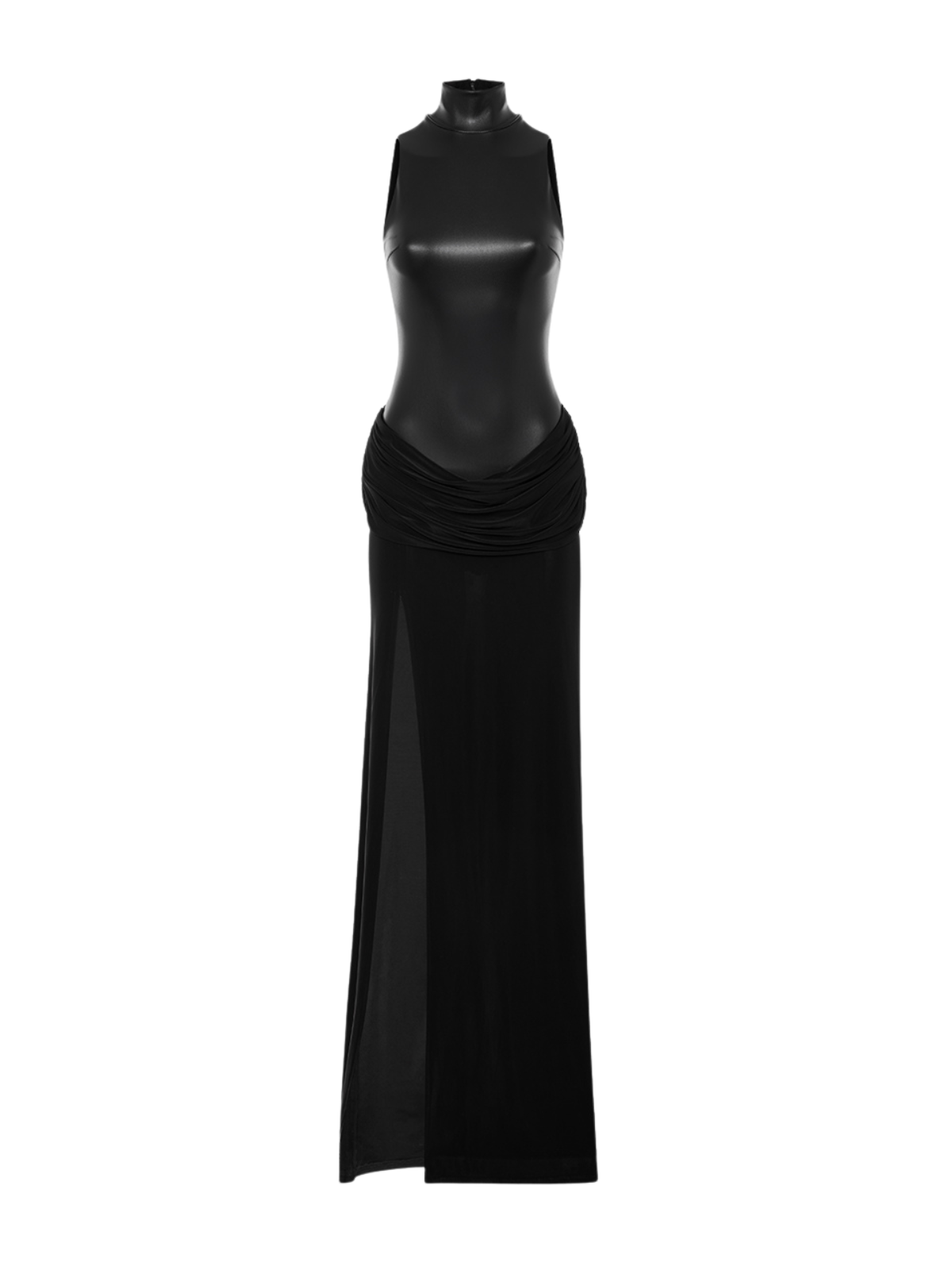 Lixora High Neck Split Leather Maxi Dress
