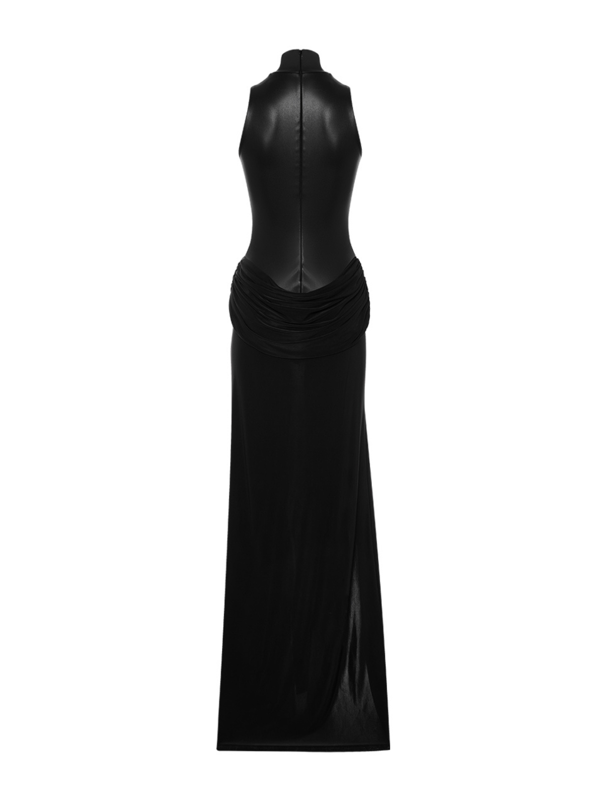 Lixora High Neck Split Leather Maxi Dress