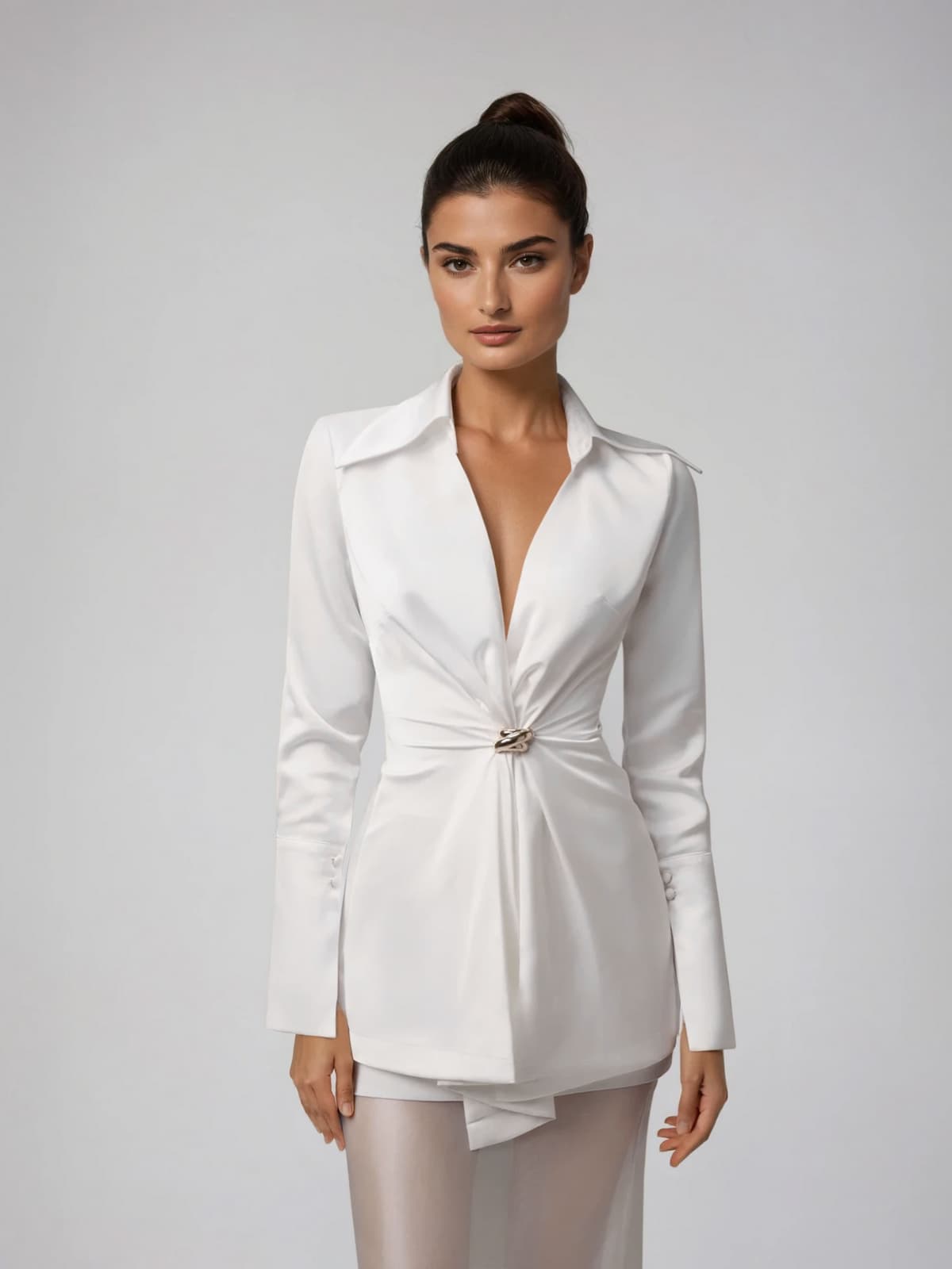 Loveloka Folded Collar Mesh Skirt Set