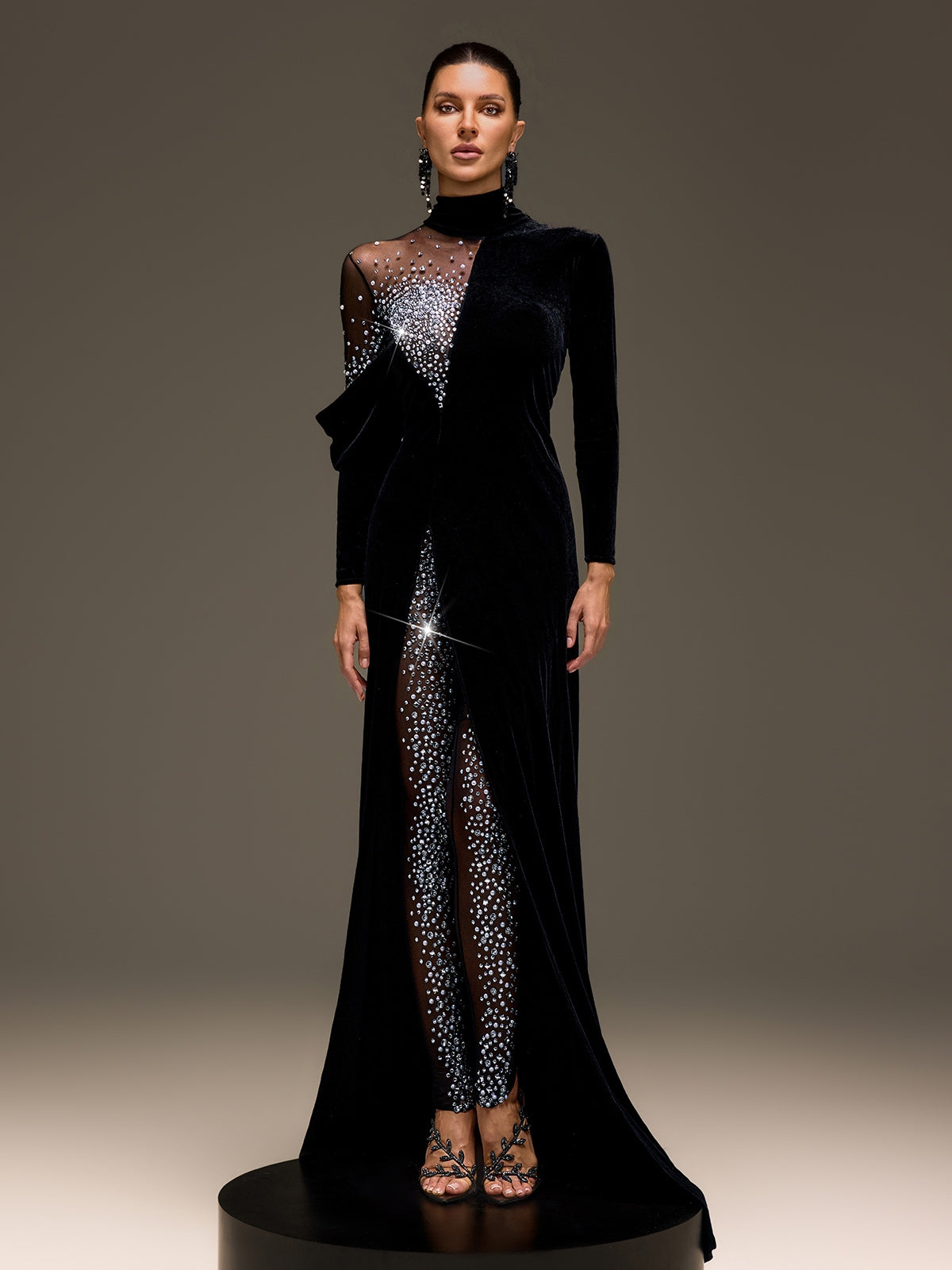 Lumetron Pearl Rhinestone Velvet Jumpsuit