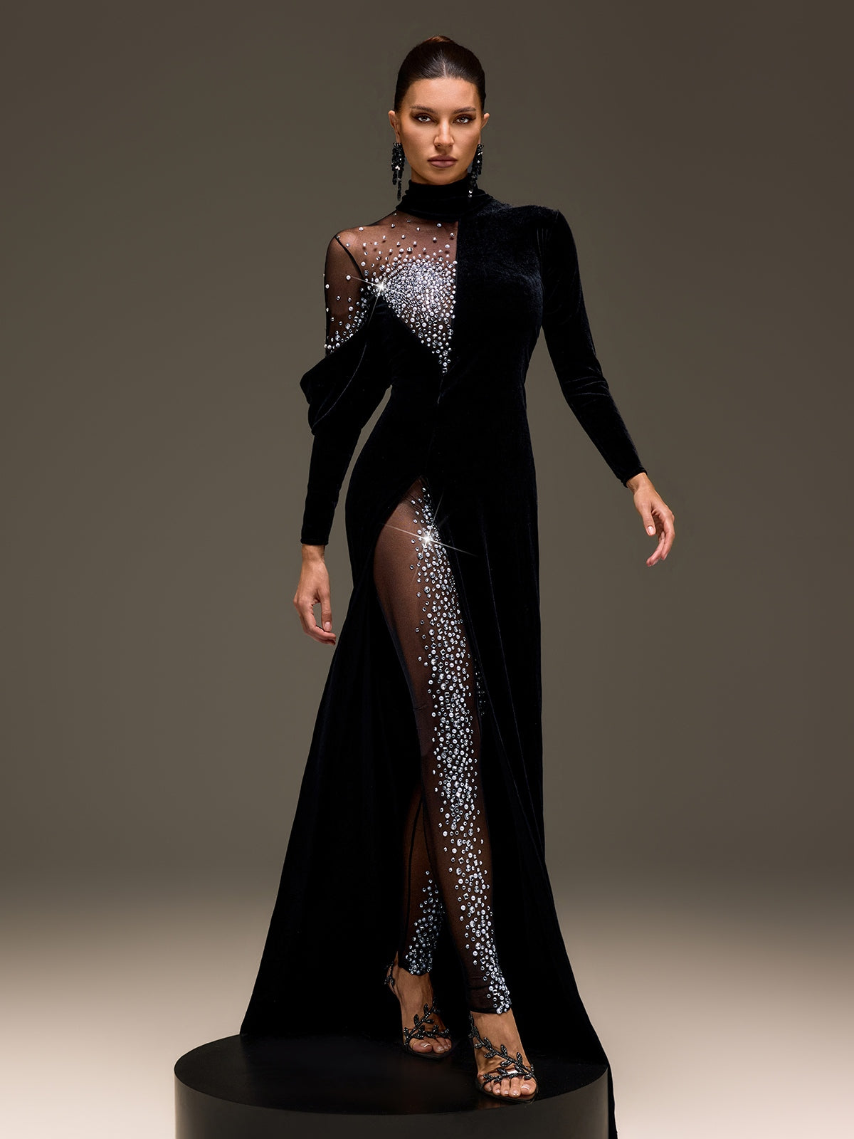 Lumetron Pearl Rhinestone Velvet Jumpsuit