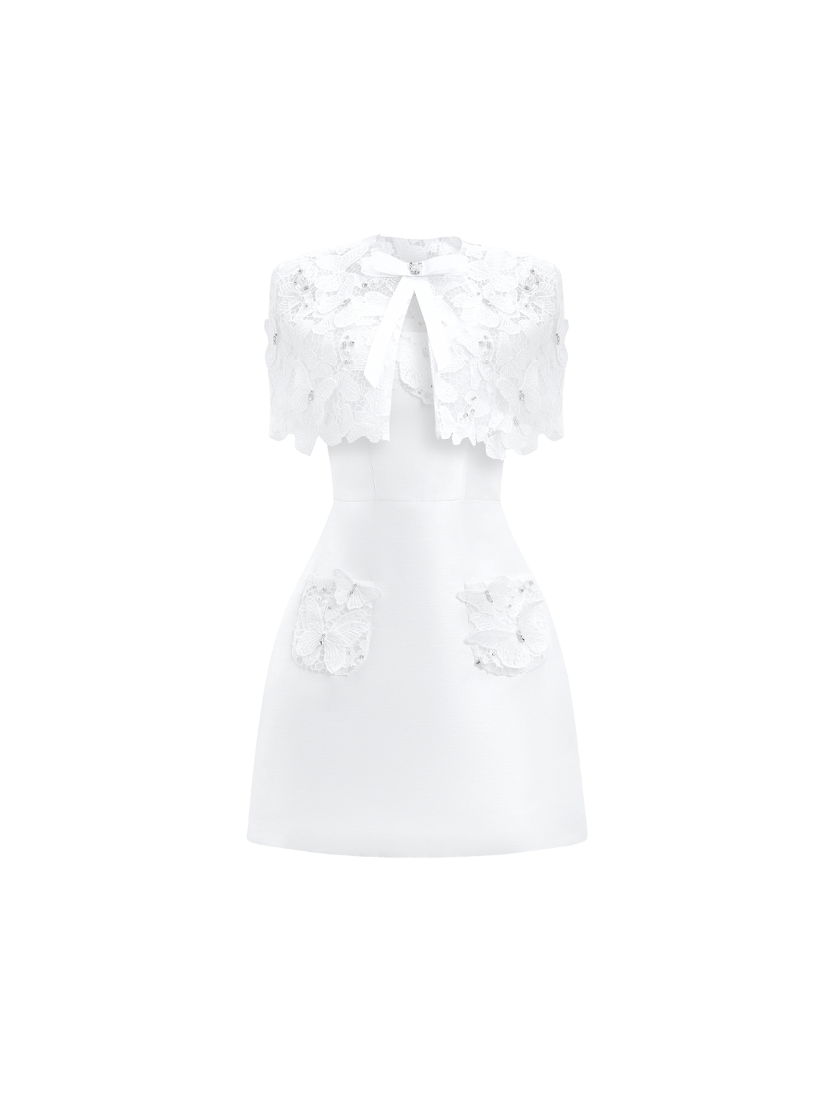 Lusev Cape Lace Butterfly Mini Dress